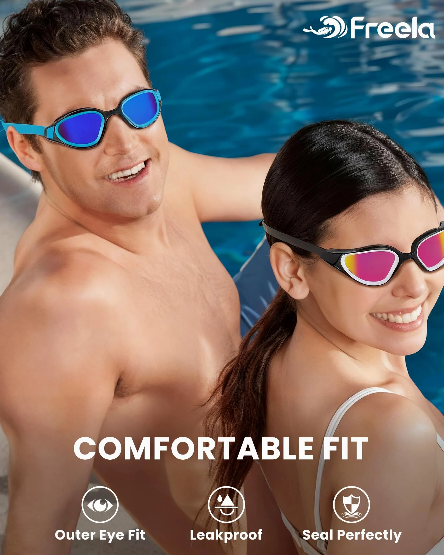 Freela Paquete de 2 gafas de natación para adultos, hombres y mujeres