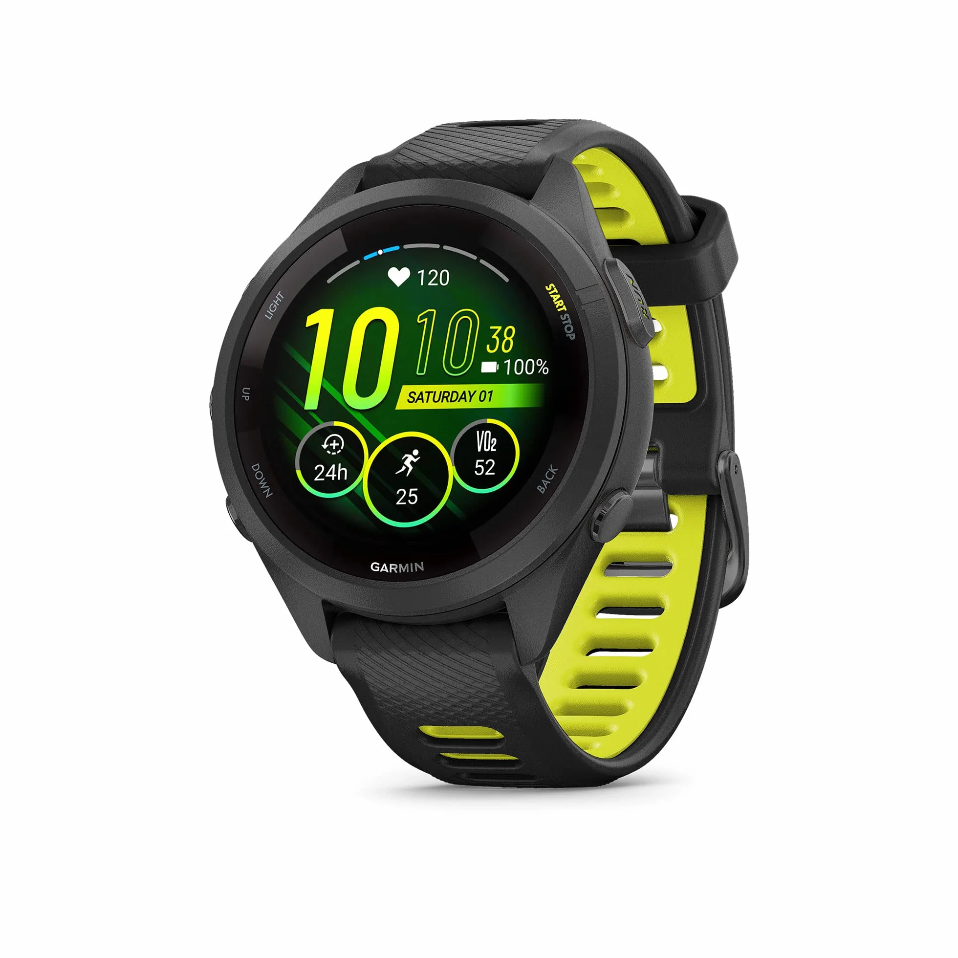 GARMIN Forerunner 265S 42 mm Negro Amarillo Reloj Deportivo GPS Corredores 15 Días Batería Triatlón Pantalla Táctil AMOLED