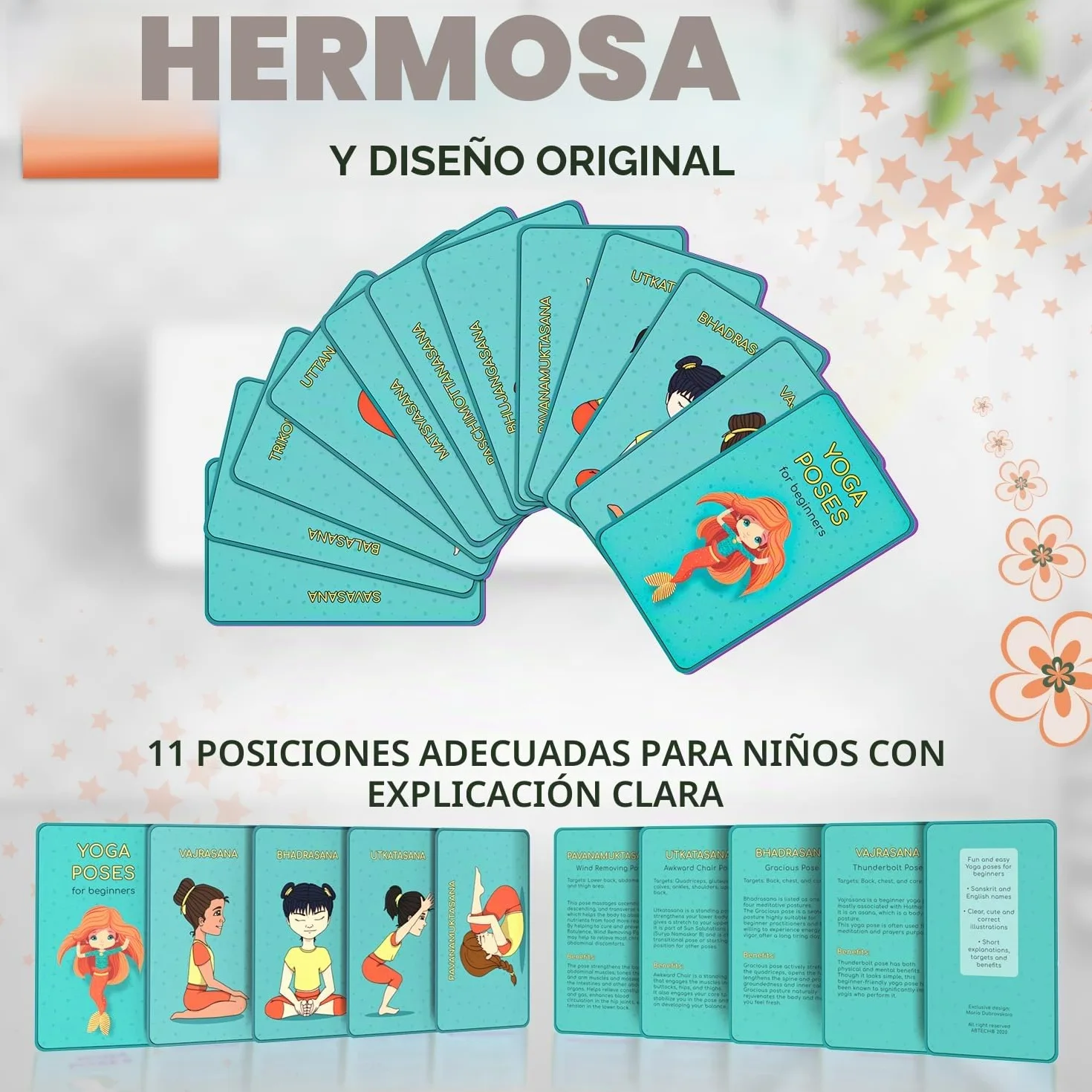 Set De Yoga para Niños - Esterilla De Yoga Unicornio para Niñas y Niños - Unicornio, Sirena y Muñeca - Libre De Químicos - No Tóxico - Antideslizante - con 12 Tarjetas De Yoga