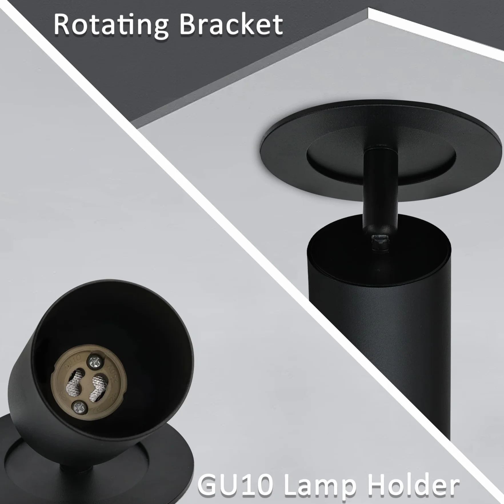 GU10 Lámpara de Techo Negra LED Orientable Giratoria con Anillo Extraíble