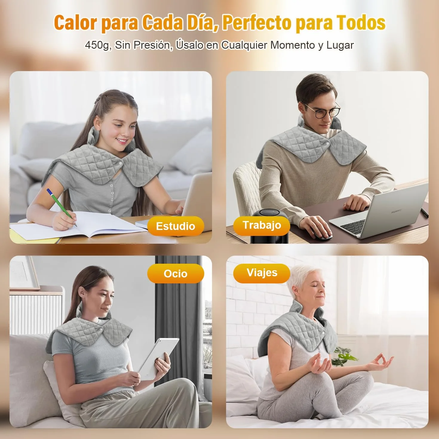 Onherm Almohadilla Eléctrica Cervical 48×58 cm Manta Térmica Apagado Automático 9 Niveles Temperatura Franela Lavable Máquina