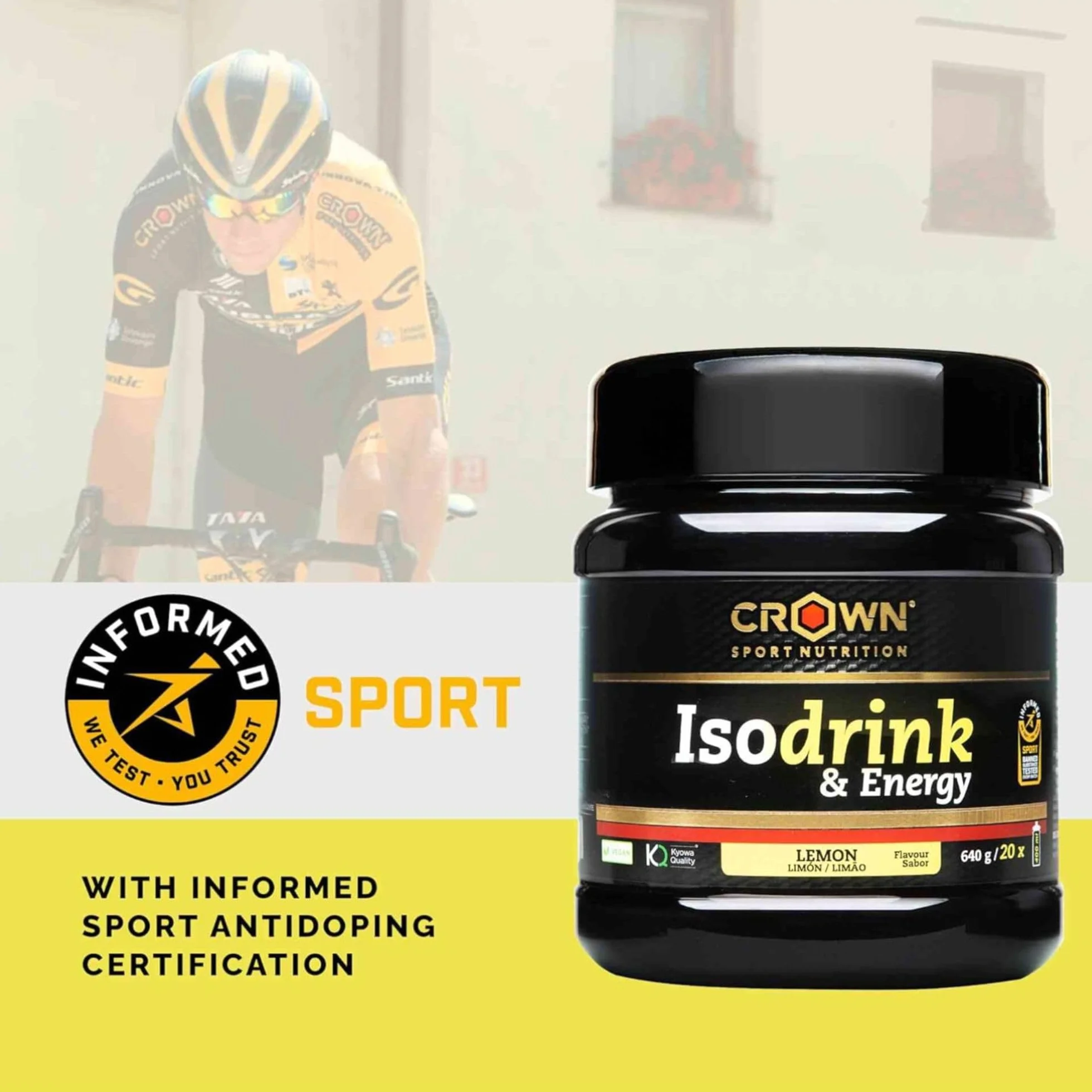 Crown Sport Nutrition Isodrink & Energy Bebida Isotónica en Polvo con Electrolitos Sales Minerales BCAA y Carbohidratos Sabor Limón 640 g Informed Sport
