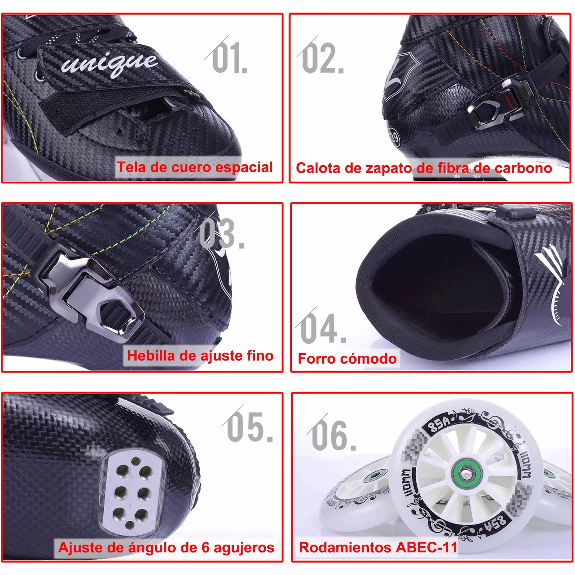 Patines En Linea Adulto Profesionales Fibra De Carbono 4 Ruedas Exteriores Velocidad