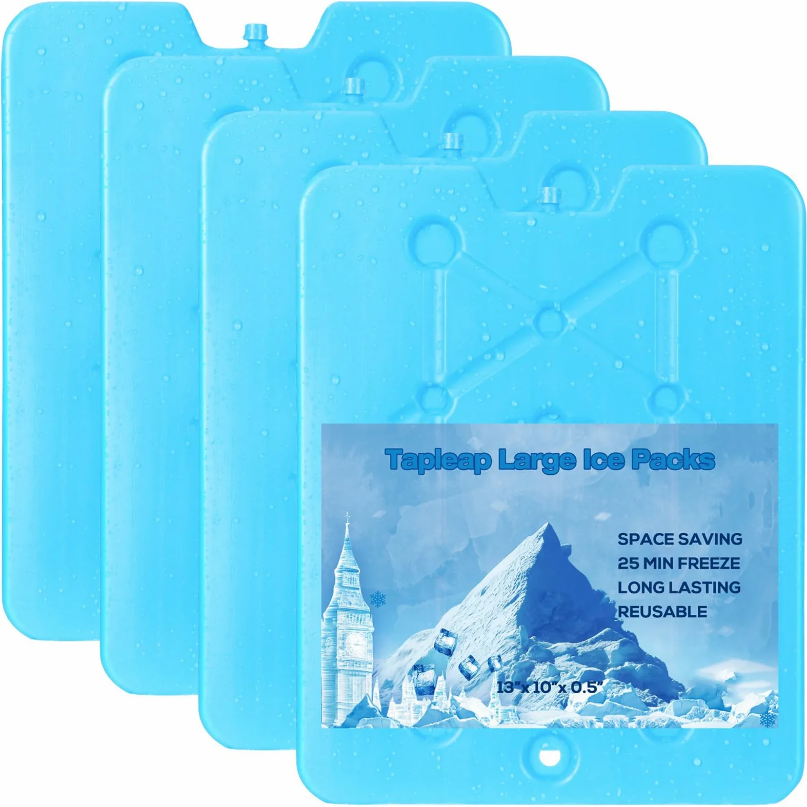 Paquetes de hielo grandes XL para enfriadores, paquetes delgados para congelador, bloques de hielo seco reutilizables de larga duración, 13 x 10 x 0.5 pulgadas, congelación rápida, juego de 4