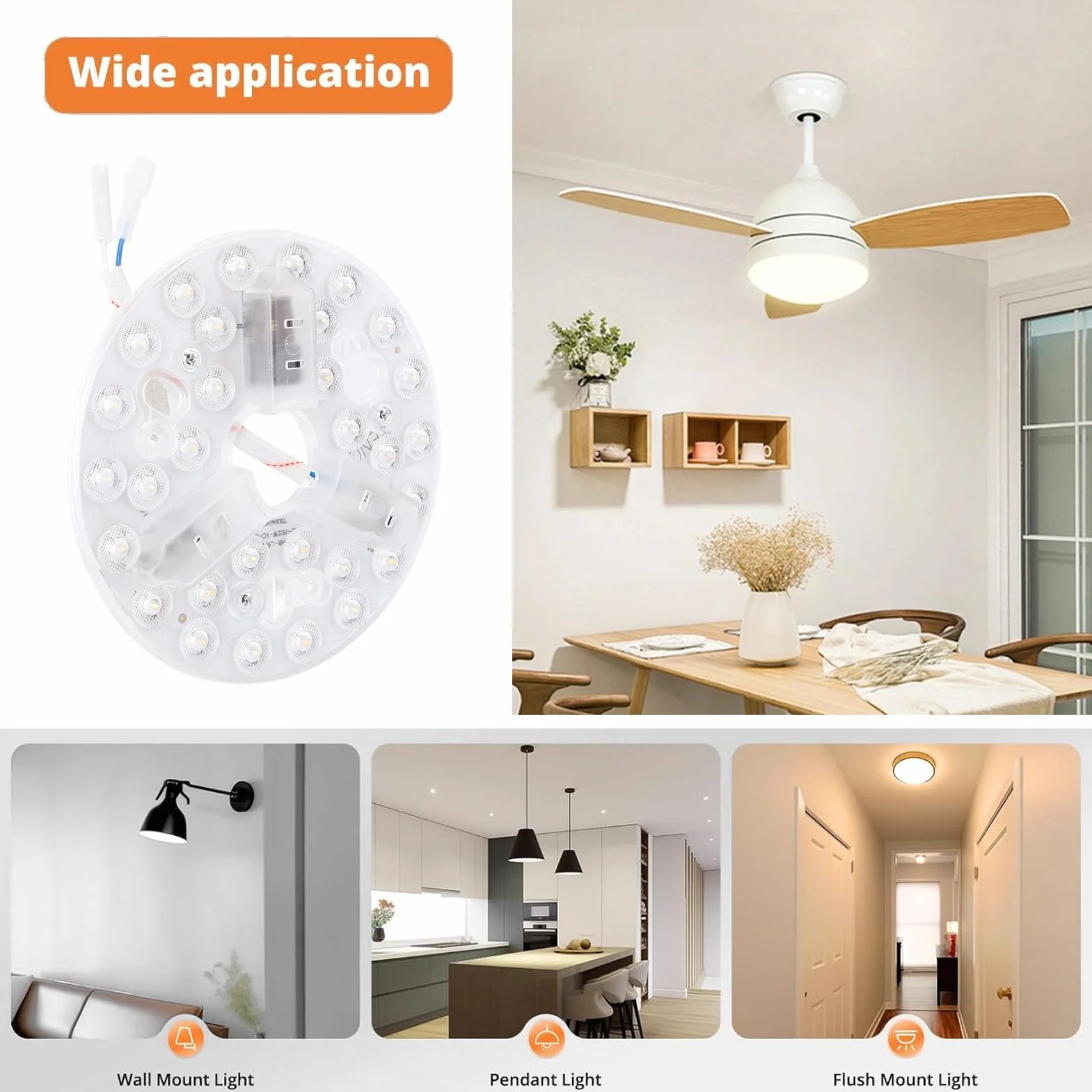 SENECESLI 15W 5.3Inch Panel de Luz de Ventilador de Techo LED, 3CCT 3000K 4200K 6500K, DIMBILE 100-5%