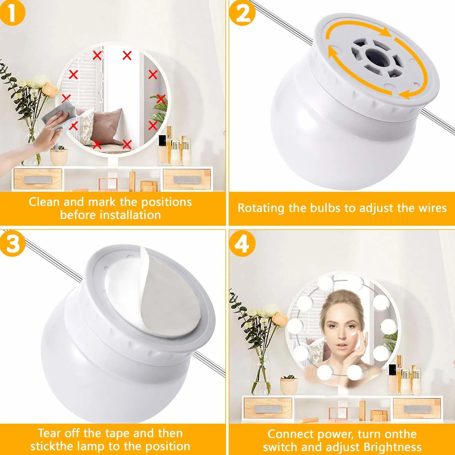 Auauraintt LED para espejo luces Hollywood regulables 3 colores lámpara de maquillaje ropa vestidor baño