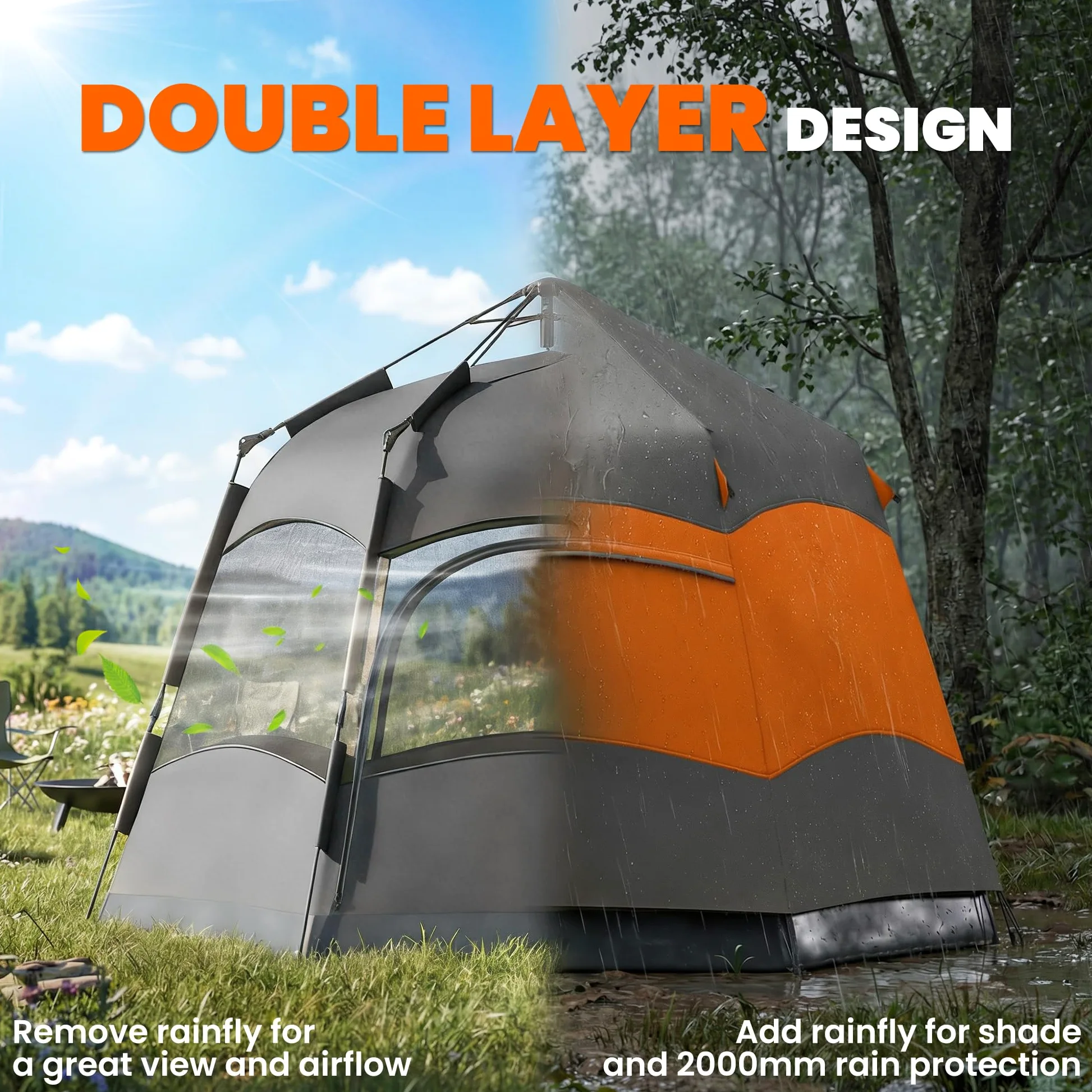 Tienda de campaña instantánea de Doble Capa Outsunny con Cubierta Impermeable, Tienda Domo Hexagonal para 4 Personas, Refugio de Camping portátil con Suelo Cosido y Bolsa de Transporte, Ideal para