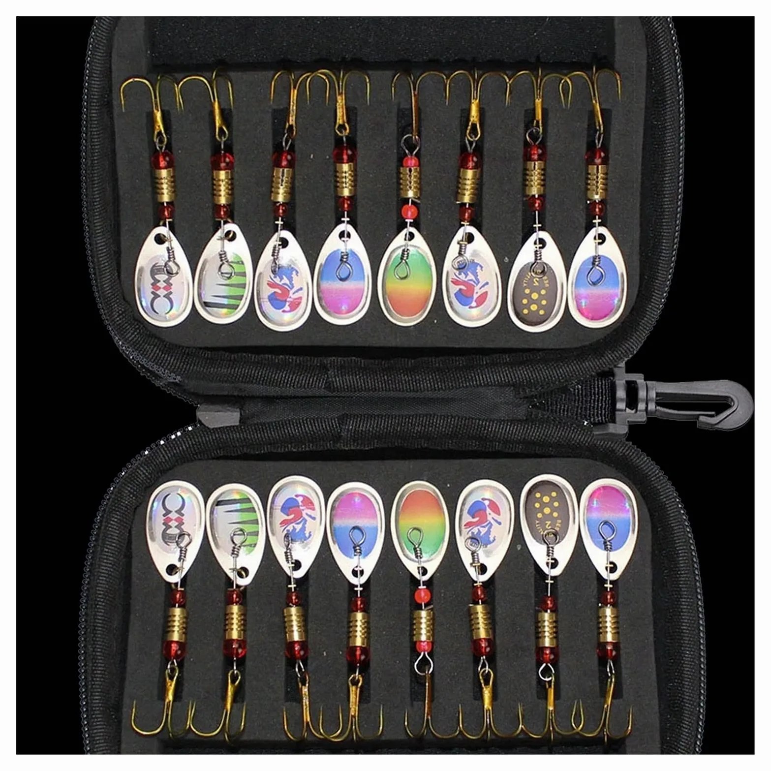 Señuelos de Pesca Fuerza de Pesca Spinners Cebo Cuchara Conjunto con Bolsa de Tackle Trout Bass Bass Salmon Pike Walleye Pesca al Aire Libre Tackle 16pcs Cebos Artificiales