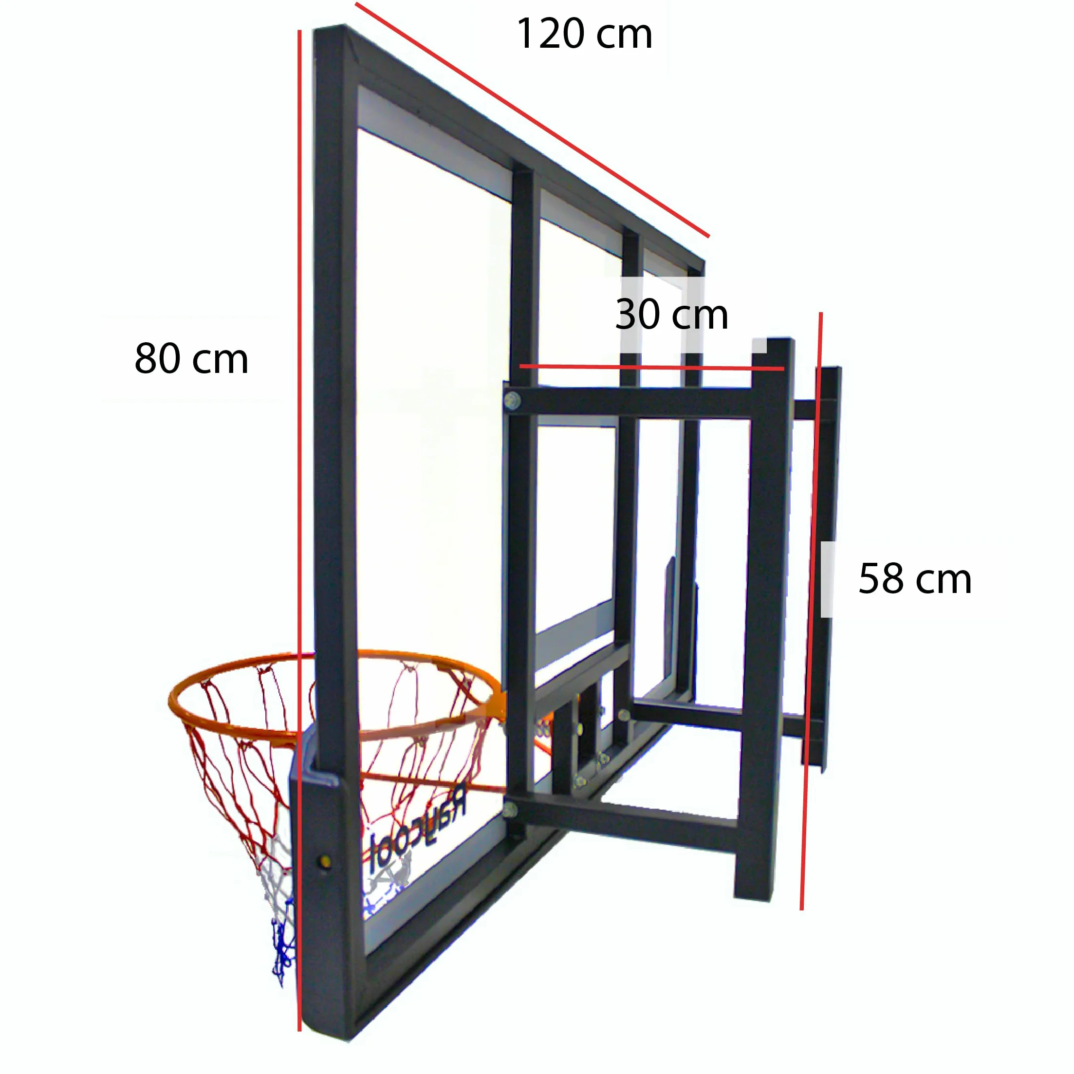 Canasta de Baloncesto de Pared Raycool Smash 710 | Gran Tablero de 126x80cm | Aro 45cm | Soporte de Pared | Protectores Resistentes