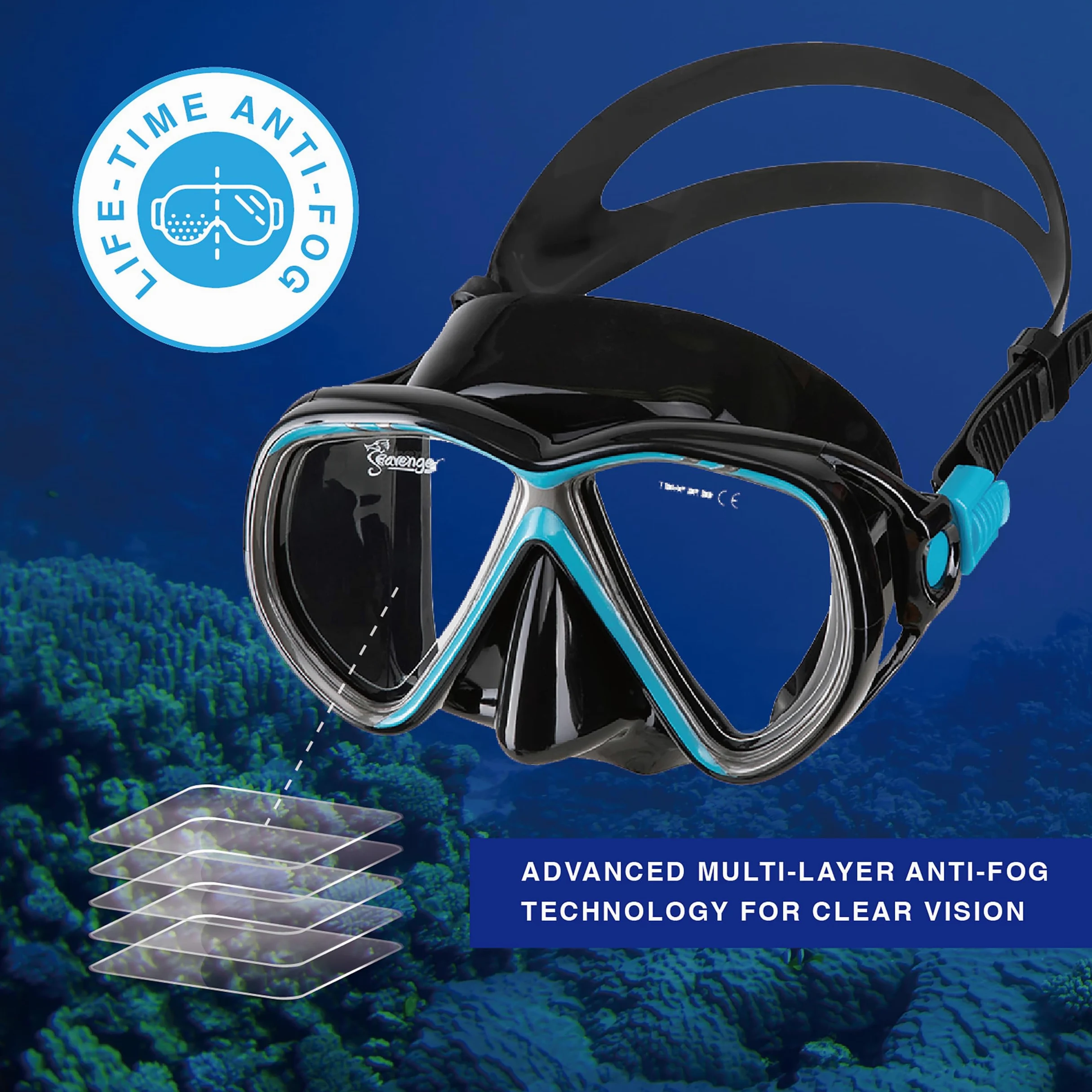 Seavenger Hanalei - Juego de snorkel (4 piezas, diseño de flores oscuras, grande)