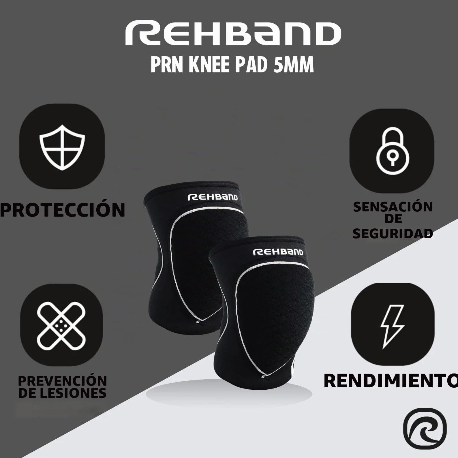 Rehband Rodilleras deportivas de neopreno para voleibol, balonmano y deportes de sala, ajuste ceñido y cómodo, protección de rodilla unisex, negro, 1 par, talla M