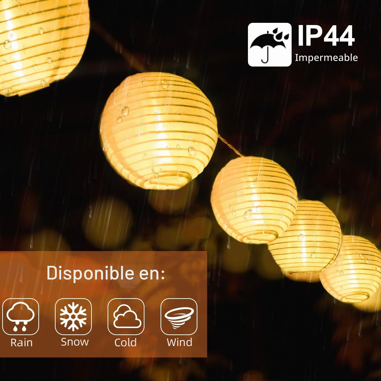 Guirnalda Luces LED 20 Farolillos Papel Exterior Decoracion Jardin Balcon Terraza Blanco
