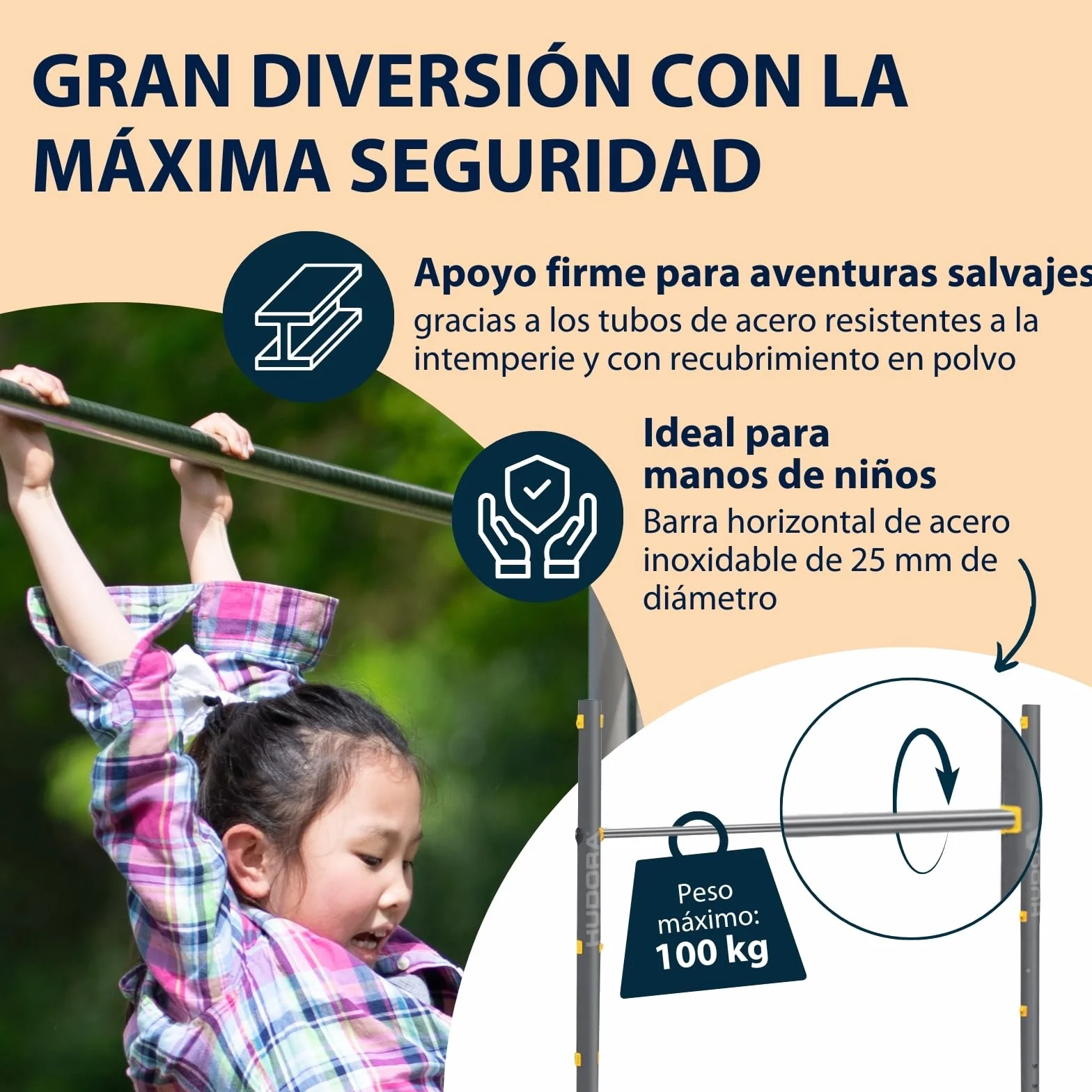 HUDORA Turnreck Fabian - barra alta para exterior - barra alta para el jardín - juego de trepa para niños y adolescentes - barra alta 100 kg peso usuario