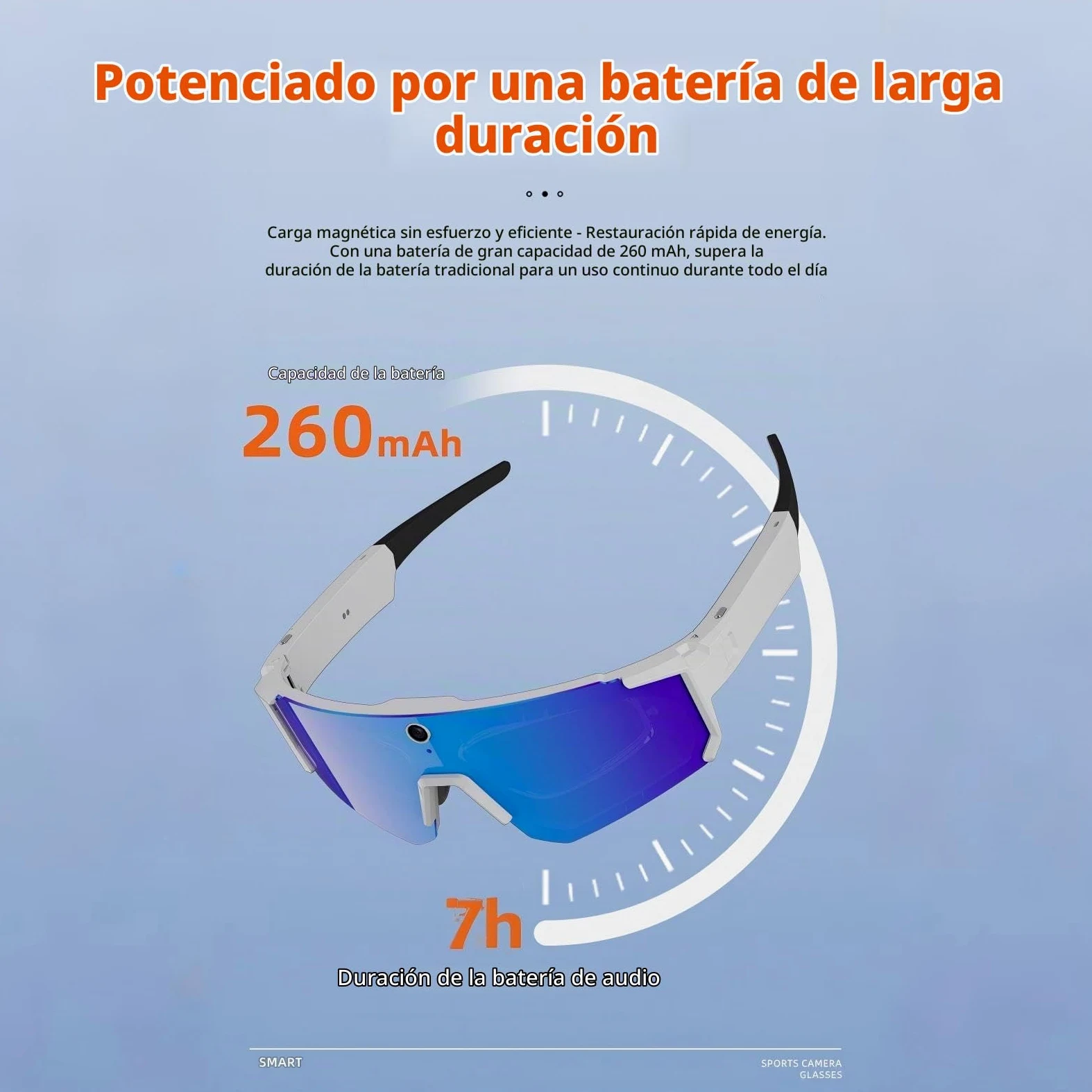 Gafas Inteligentes de Ciclismo con Inteligencia Artificial, Lentes de Sol Inteligentes con Bluetooth, Control de Voz, reconocimiento de Objetos (Blue Lens+White Frame)