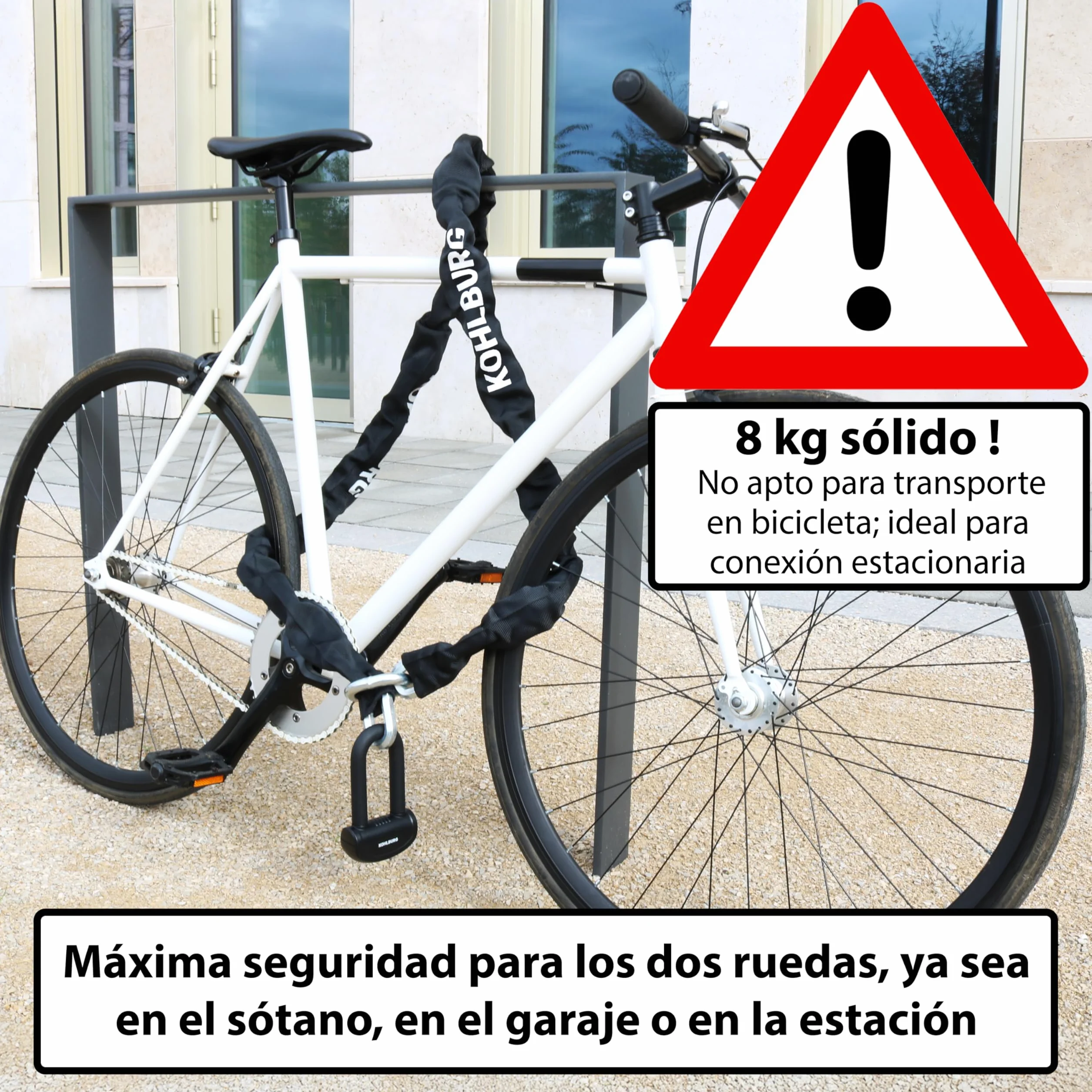 KOHLBURG antirrobo de cadena macizo para moto 8kg, 210 cm de longitud con nuestro nivel de seguridad más alto 15+ de 15, cadena de acero de 13 mm super robusta como candado para moto, scooter y e-bike