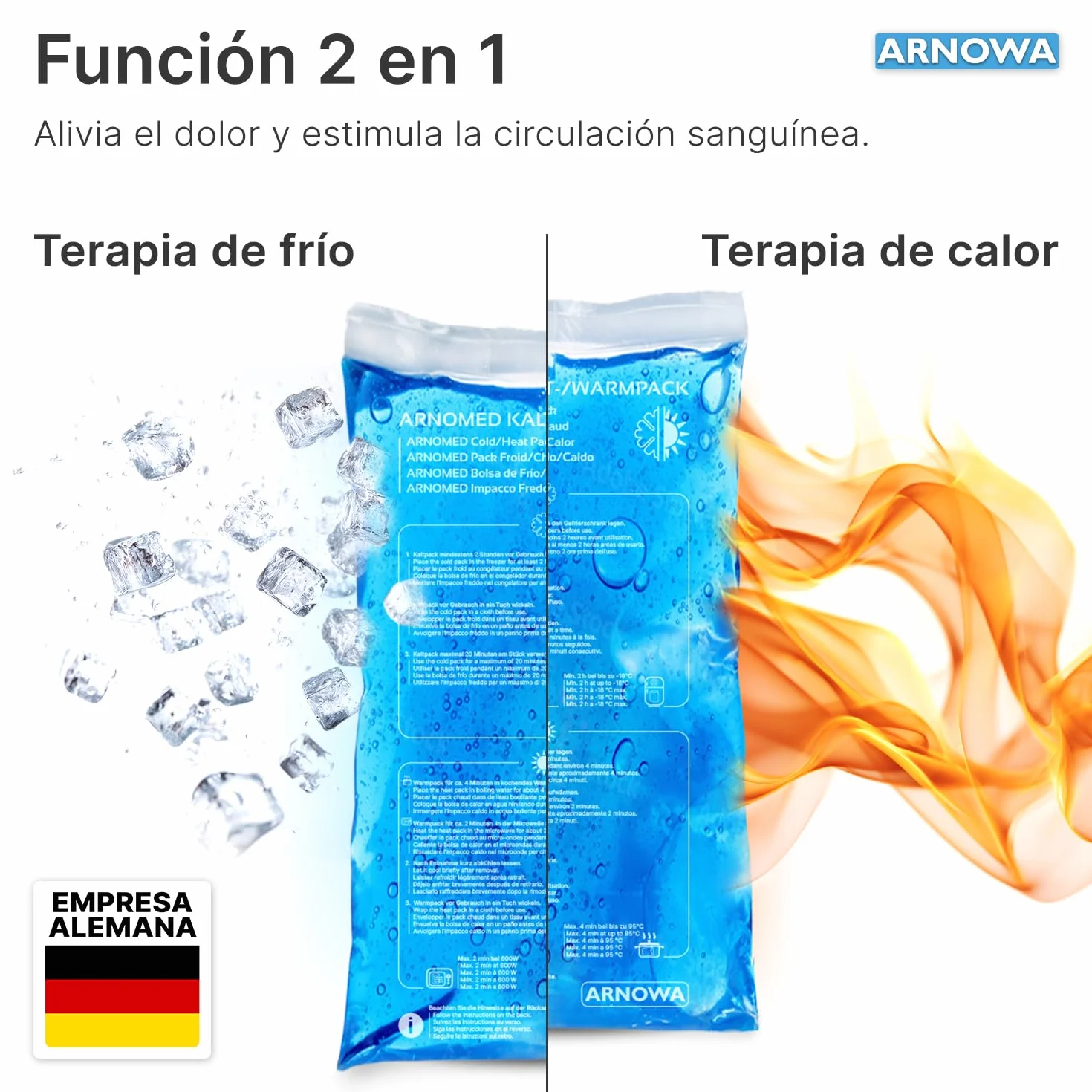 ARNOMED® 2x Compresas frías de gel reutilizables 12x29cm aptas para microondas