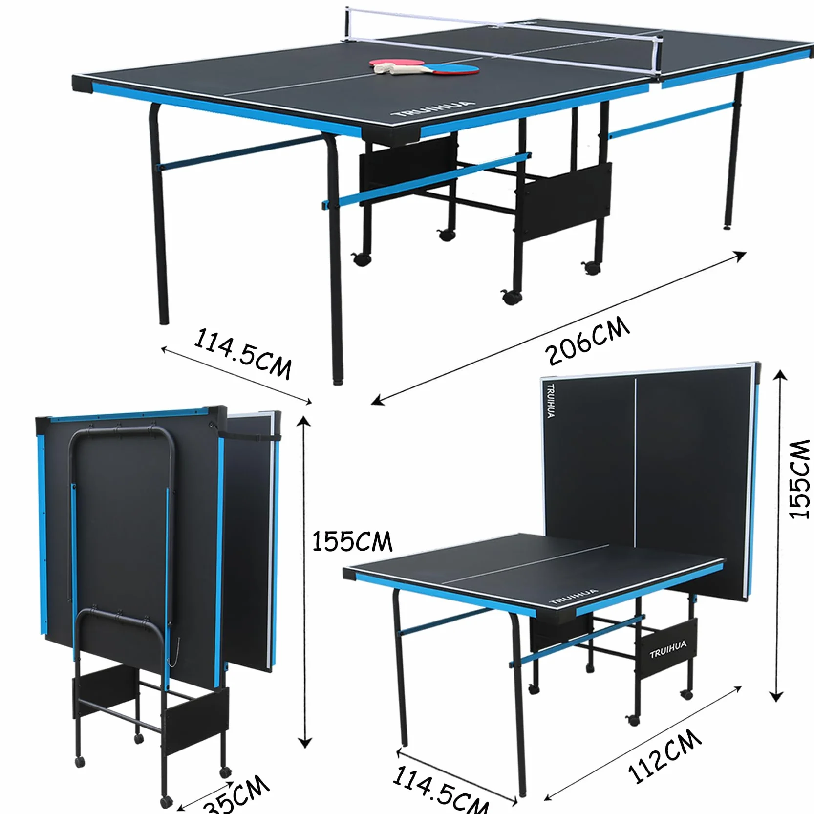 7FT Mesa de ping pong interior junior compacta plegable mesa mesa para exteriores con raqueta de ping pong y red para niños 210 x 117 x 76 cm