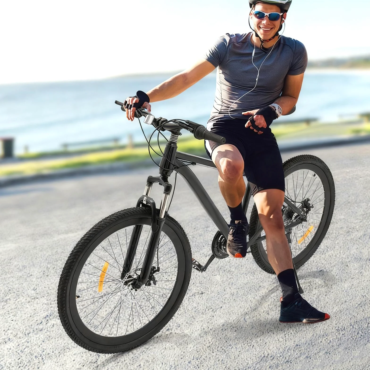 Bicicleta de montaña Hardtail de 26 pulgadas, bicicleta para adultos con frenos de disco de 21 velocidades, horquilla de suspensión, marco de acero resistente y luces LED para adultos