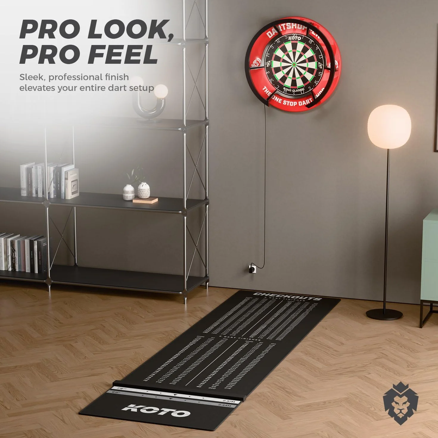 KOTO darts Dartshopper - Alfombra de Dardos 285 x 80 cm, Alfombra Profesional para Proteger el Suelo y los Dardos