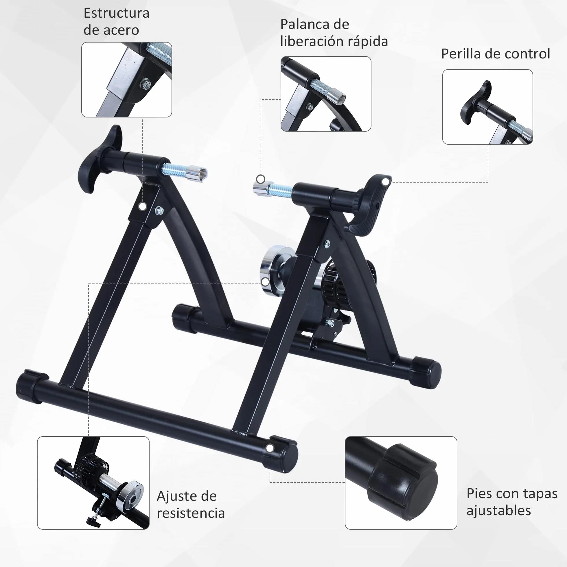 HOMCOM Rodillo de Bicicleta Entrenamiento Plegable con Resistencia Magnética para Ruedas de 650C/700C o 26-28 Pulgadas para Casa Interior Carga 135 kg 54,5x47,2x39,1 cm Negro