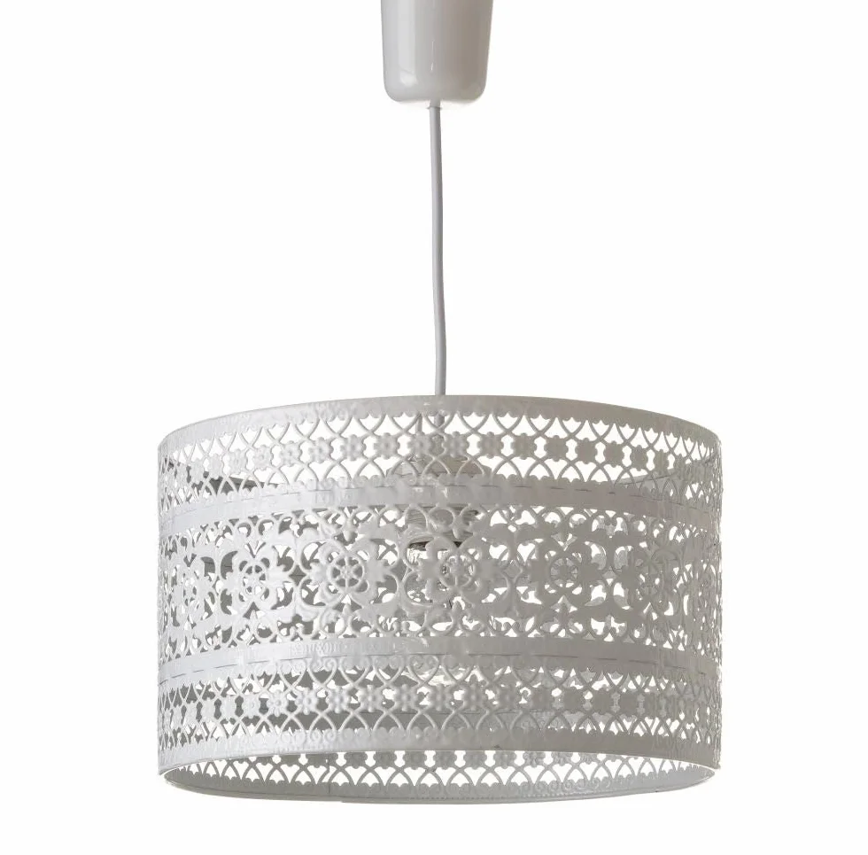 LOLAhome Lámpara de techo provenzal blanca metal 30x18 cm diseño calado flores iluminación cálida