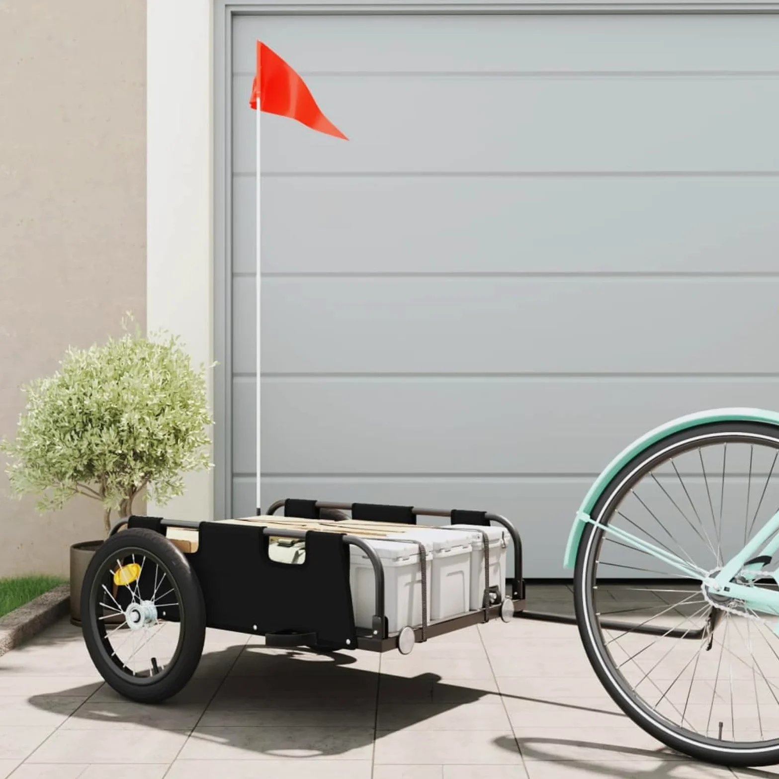 ARKEM Remolque de Carga para Bicicleta Hierro y Tela Oxford Negro Remolque Bicicleta niños Remolque Coche