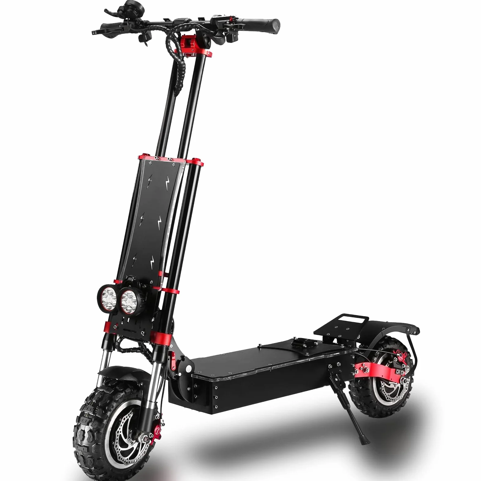 HWWH Patinete Electrico Adultos Potente Todoterreno Dual Motor Alta Gama Scooter Electrico Plegable Carga 200kg 11in Neumáticos de Vacío Todoterreno Batería de Litio de 60V 45Ah