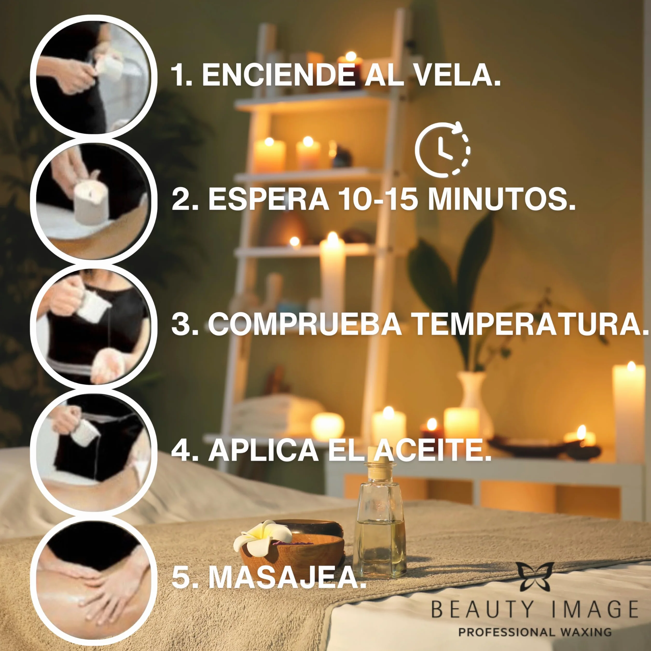 BEAUTY IMAGE Vela de Masaje Dorado Brillante Glamour con Aceite de Argán para Masaje Profesional
