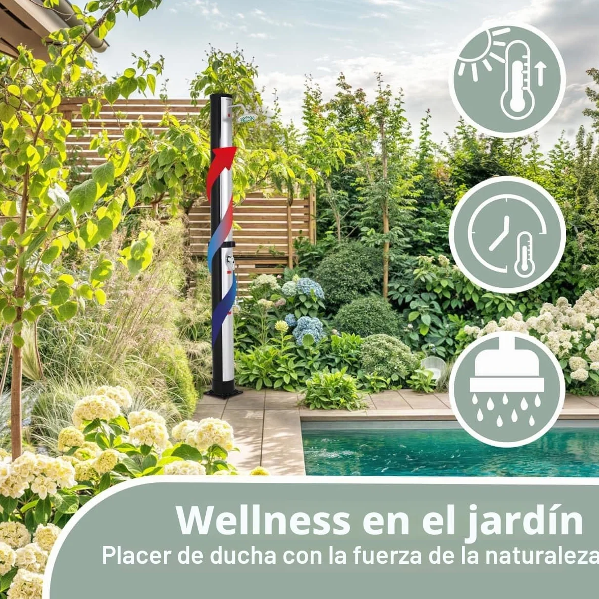 Monzana® Ducha Solar de Jardín 35L 216cm Piscina Cabezal Grande Ducha de Pies Agua Caliente 60°C