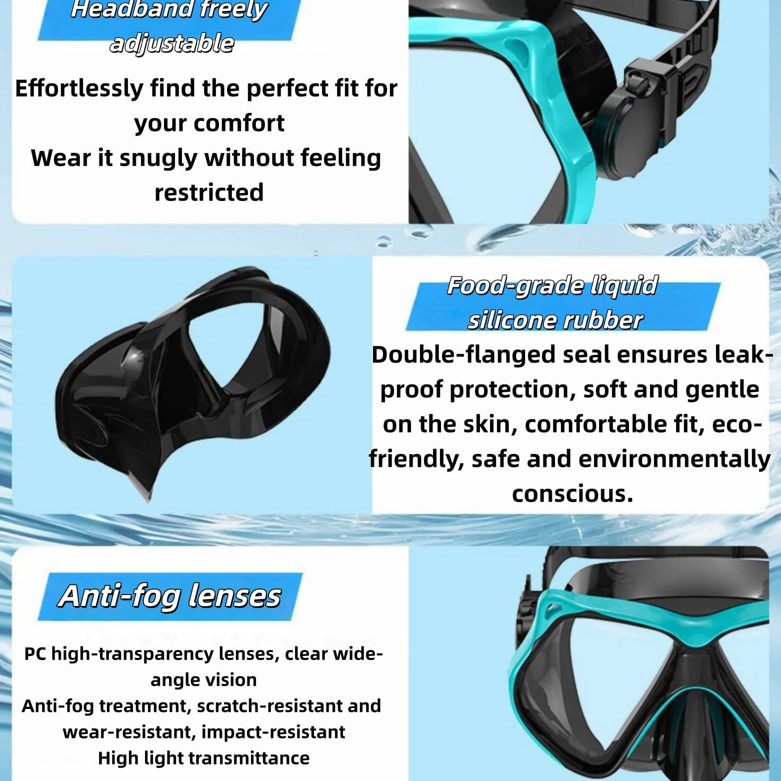 Juego de esnórquel para adultos, con gafas de buceo y tubo seco, unisex para adultos