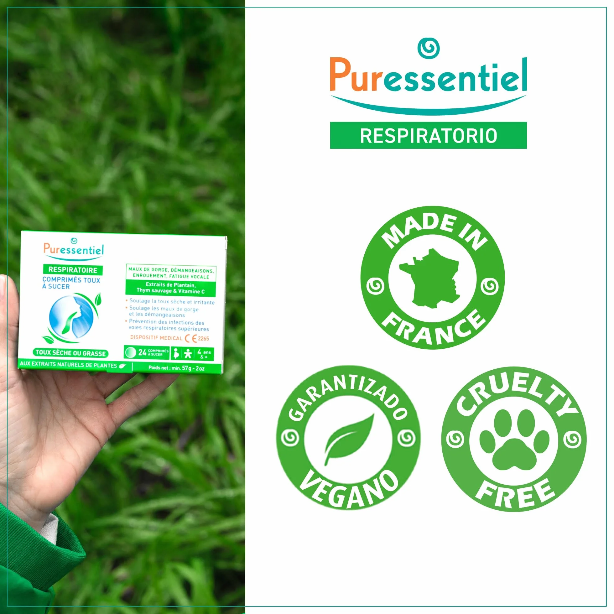Puressentiel Comprimidos para la Tos Seca o Productiva 24 comprimidos con 21 extractos de plantas BIO