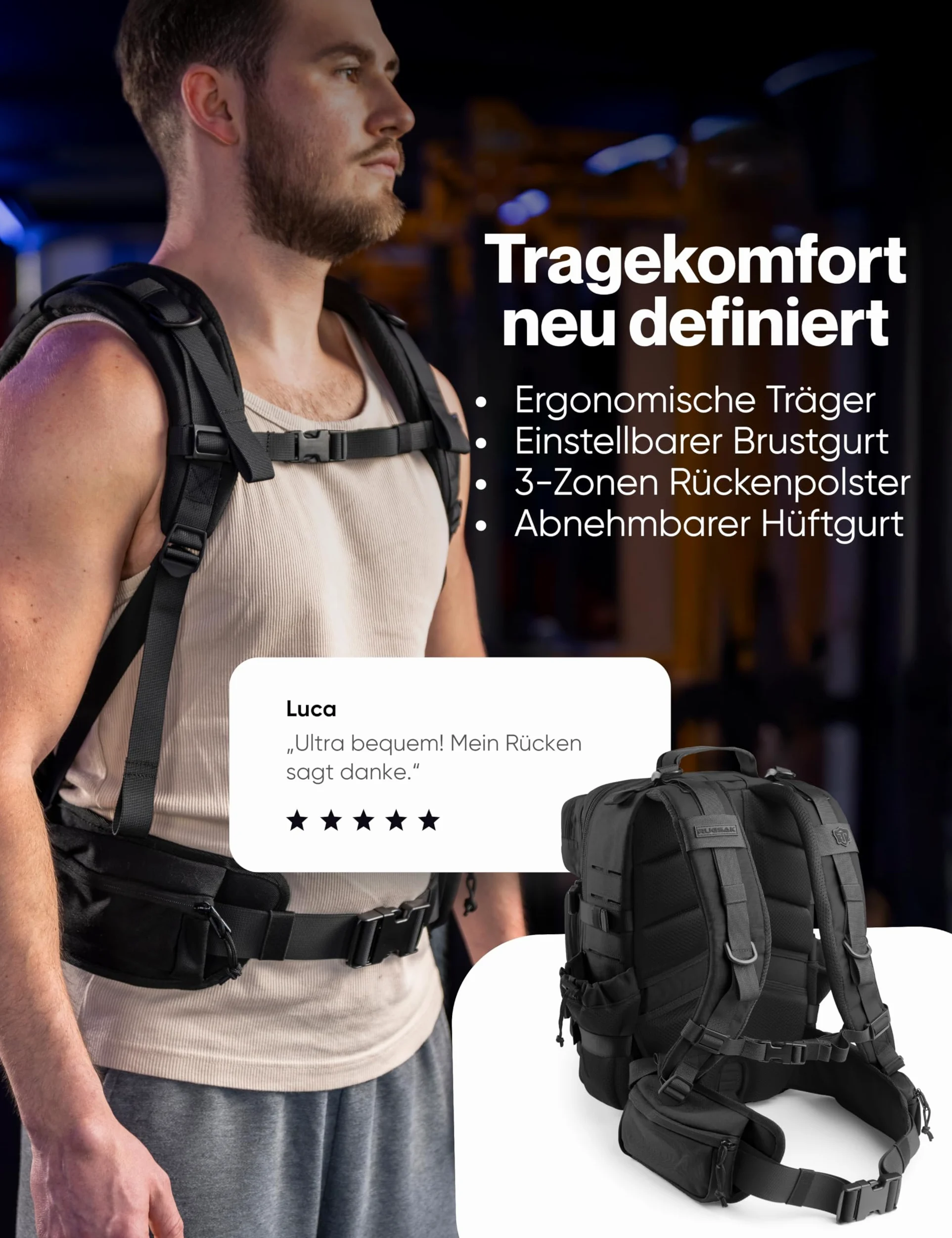 RUGSAK Alpha Mochila táctica [15-25L] impermeable y extremadamente resistente | Mochila militar de supervivencia | para trabajo al aire libre, senderismo, camping y gimnasio, mochila de viaje Molle