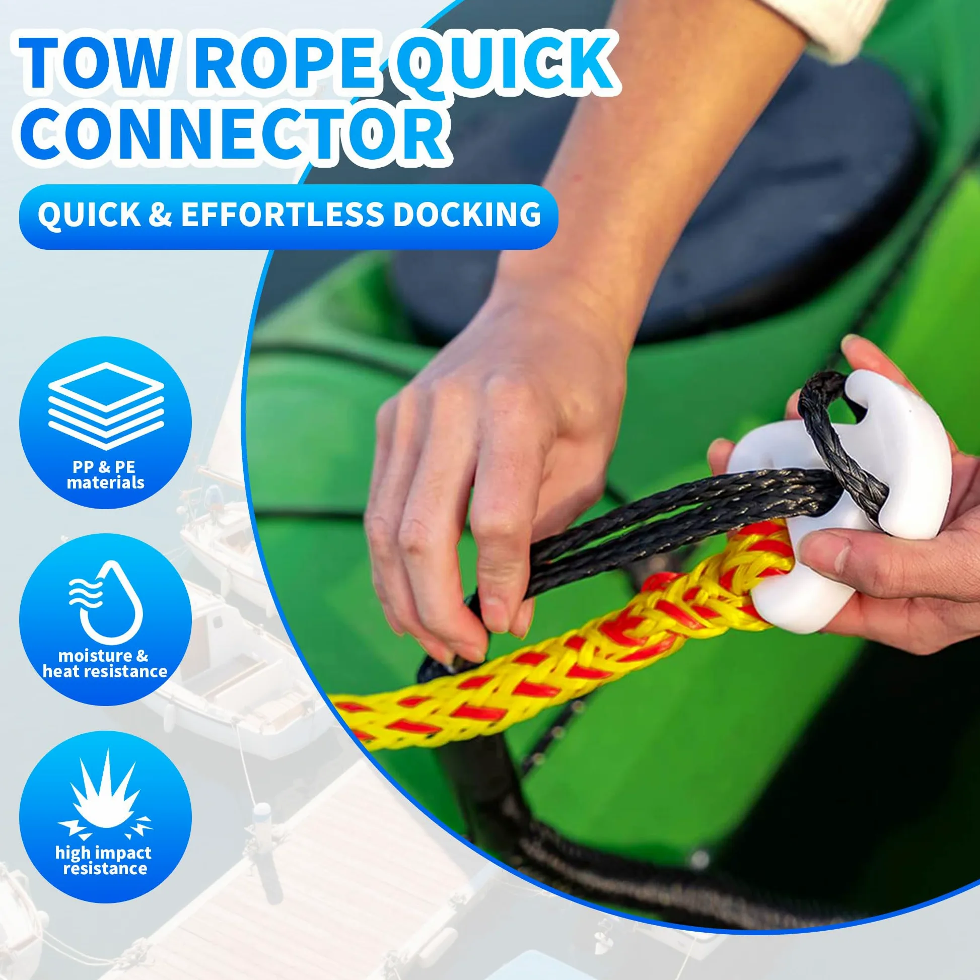 2 paquetes de conectores rápidos para tubo de barco y cuerda de remolque, conector de tubos remolcables de agua compatible con barcos, tuberías, wakeboard, esquí, deportes acuáticos, longitud