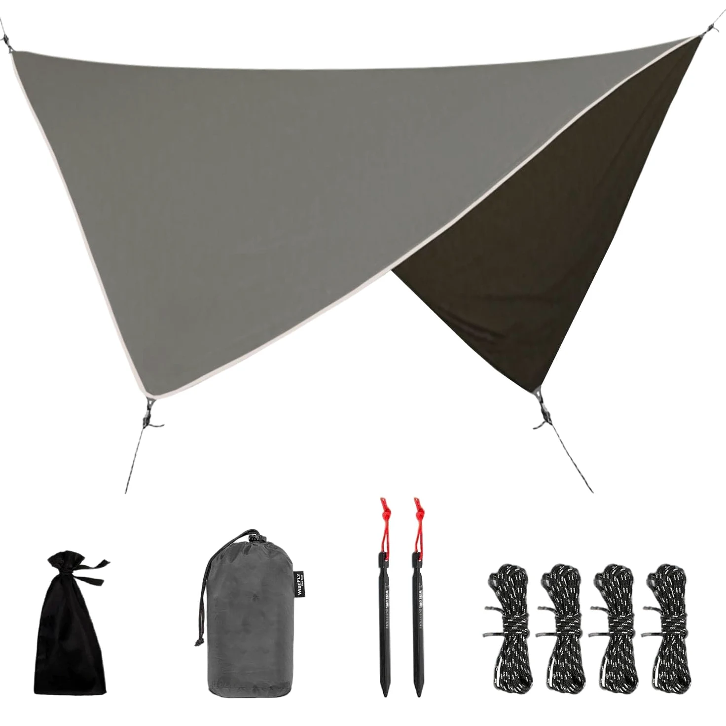 Lona para hamaca, lona de lluvia para camping, hamaca, tienda de campaña de 11 x 9 pies, equipo de camping imprescindible con fácil instalación, incluye estacas para tienda de campaña y bolsa de