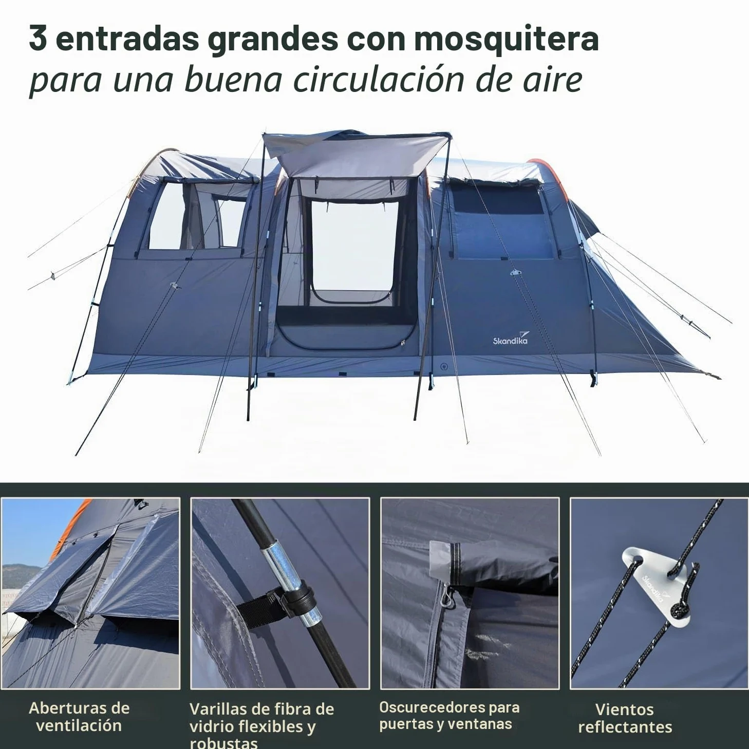 skandika Gotland 5 Sleeper Protect - Tienda de campaña Familiar - mosquiteras - Suelo Cosido en Forma de bañera - túnel