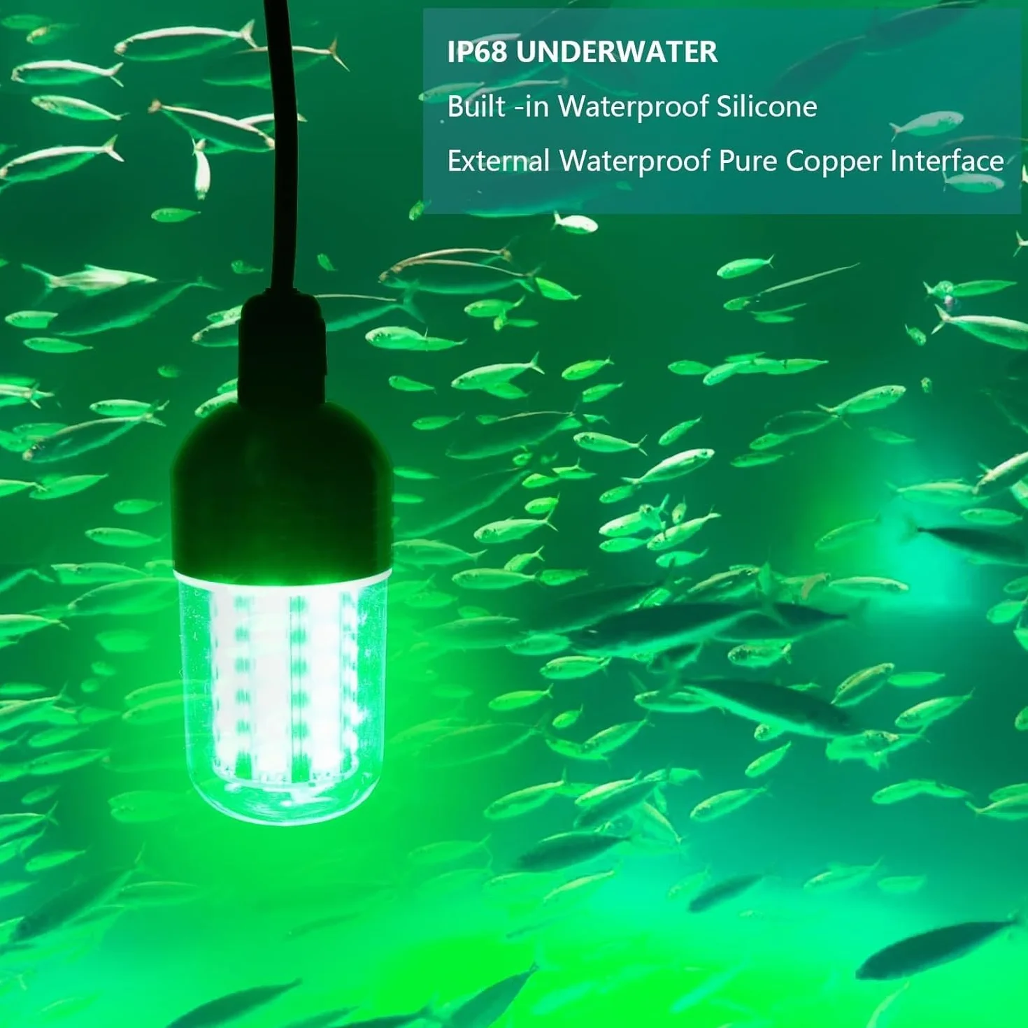 Luz LED para Pesca Submarina, 3000lm 30W IP68 Lámpara Impermeable Luz Verde 360 ​​grados Iluminación Subacuática Integral para Peces Caída Profunda Colección de Subacuática(#1)