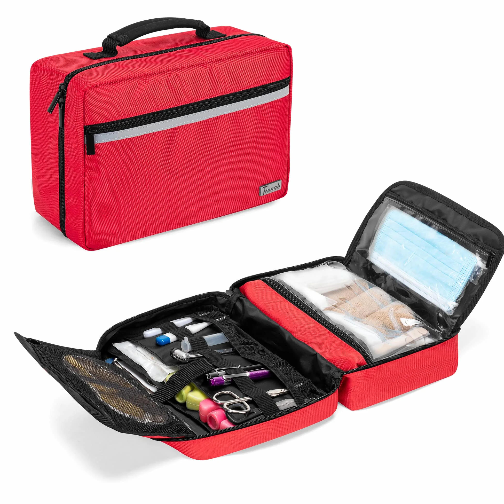Trunab Medical Supplies Bag Botiquin de Primeros Auxilios Coche, Vacío, SÓLO BOLSA, Bolsa de farmacia, con Múltiples Bolsillos para Kit de Emergencia
