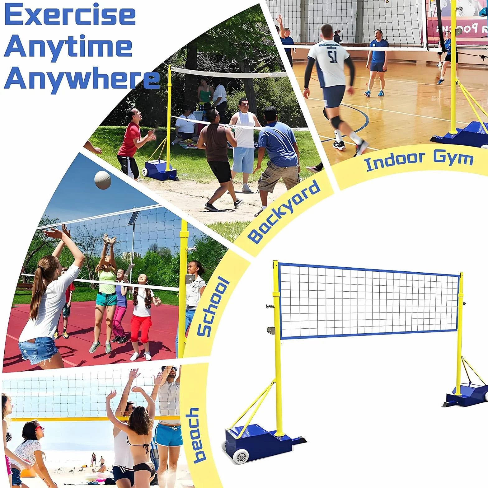 Postes De Voleibol con Base Estable, Red Ajustable 1,55-2,1 m, para Patio Exterior Adultos Niños
