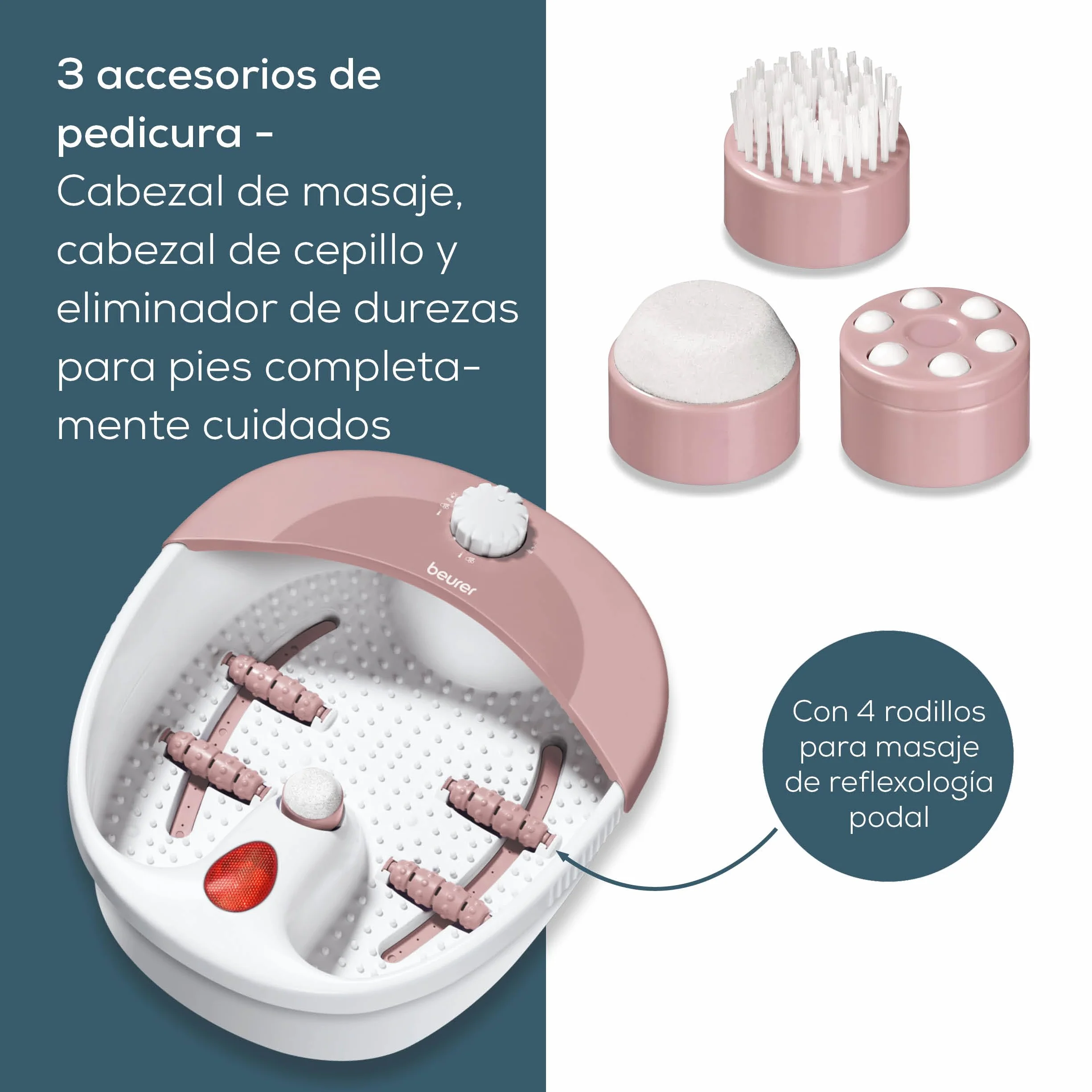 Beurer FB 20 Baño de pies con burbujas, masaje de burbujas y vibración, luz infrarroja, accesorios para pedicura