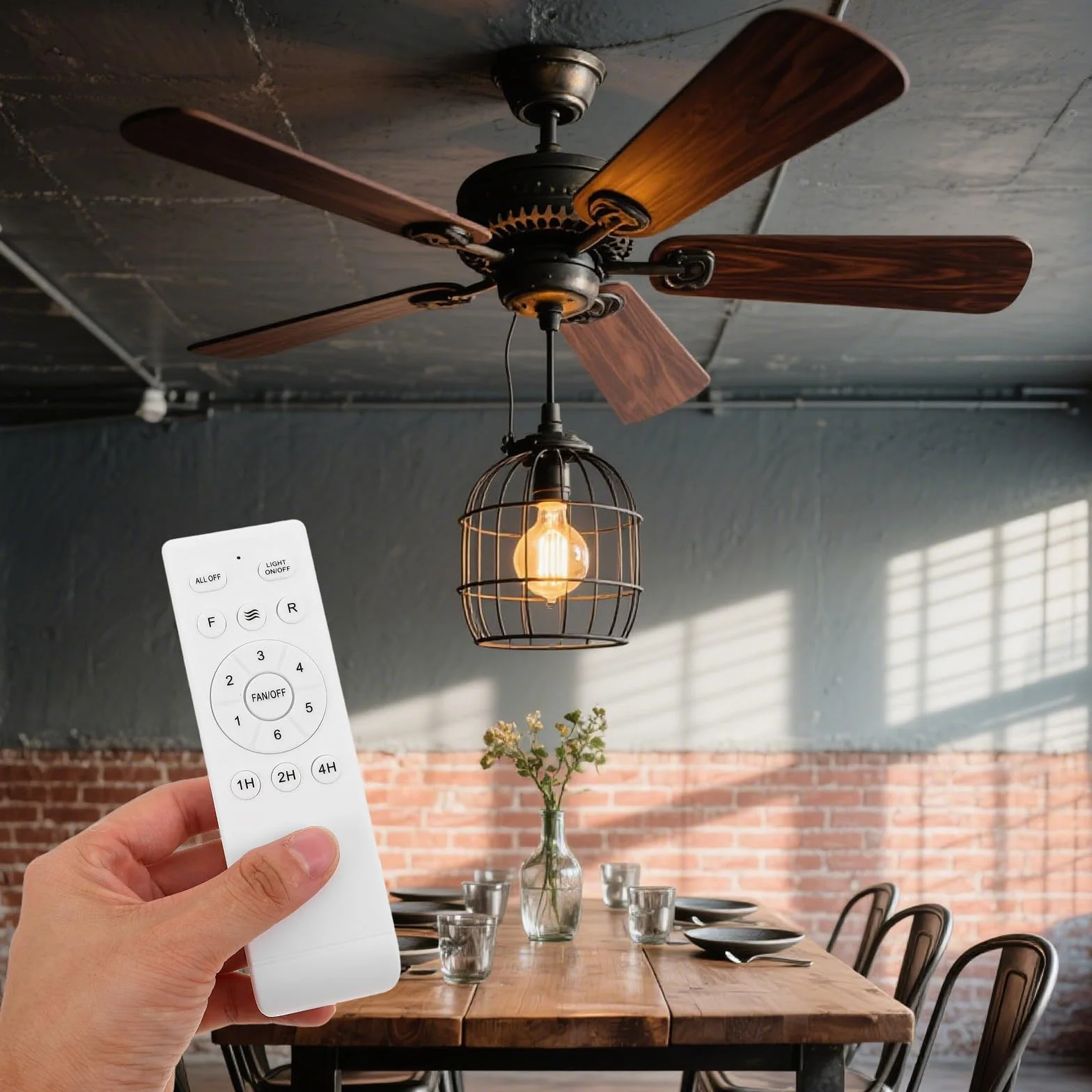 COLLBATH 2 mandos a distancia para ventilador de techo, control de 6 velocidades, regulador de intensidad de luz, temporizador 1-4 horas