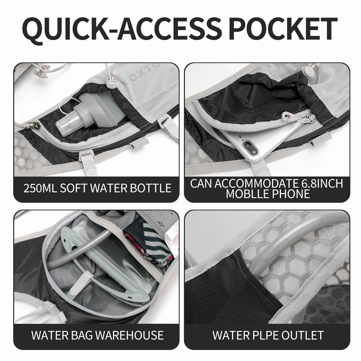 IX INOXTO Mochila de hidratación, mochila de agua ligera con bolsa de hidratación de 2 litros para hombres y mujeres, chaleco de hidratación para correr, senderismo, ciclismo, escalada (negro y gris)