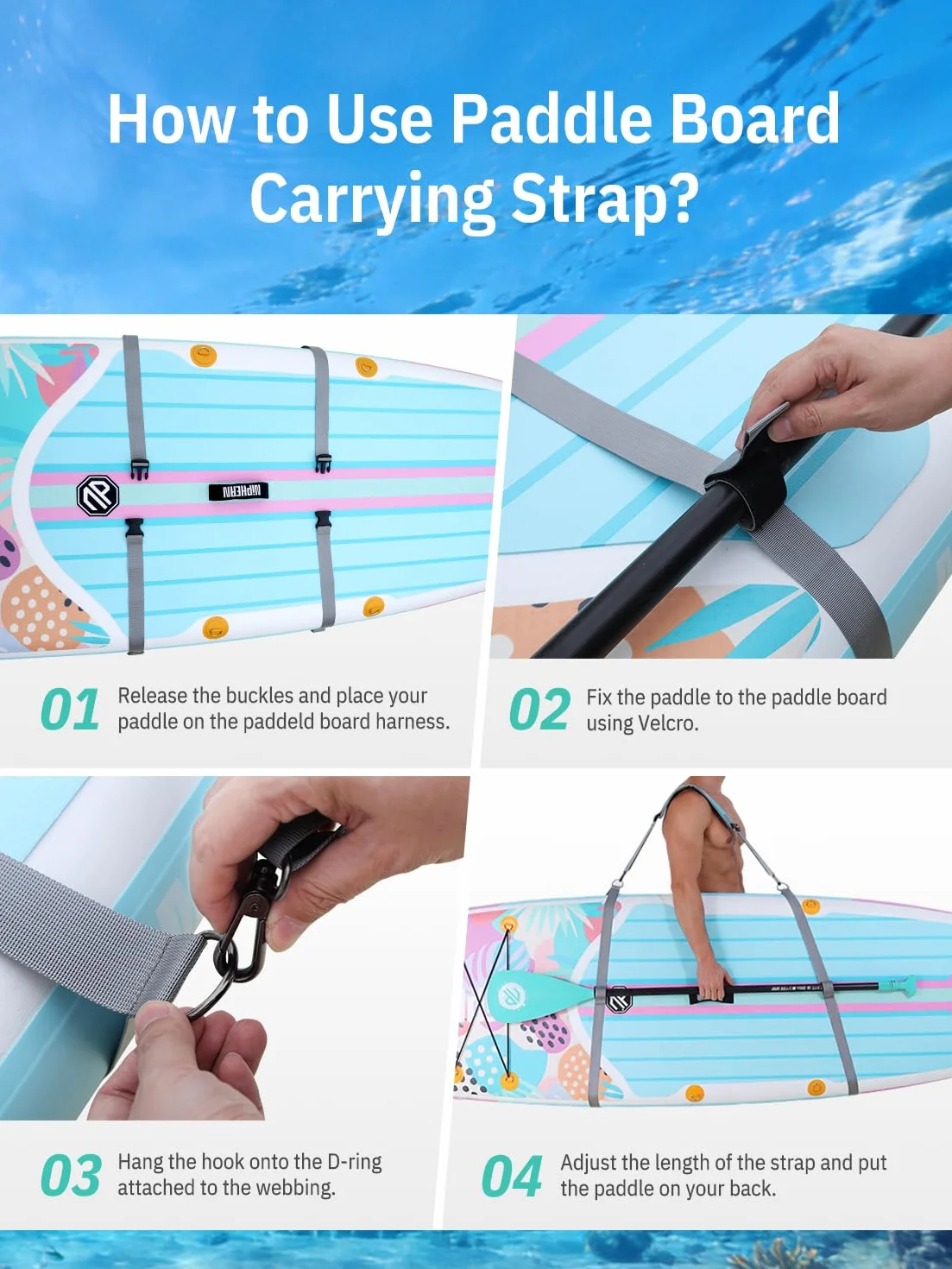 Correa de Transporte para Tabla de Paddle y Kayak Ajustable 44-52 Pulgadas
