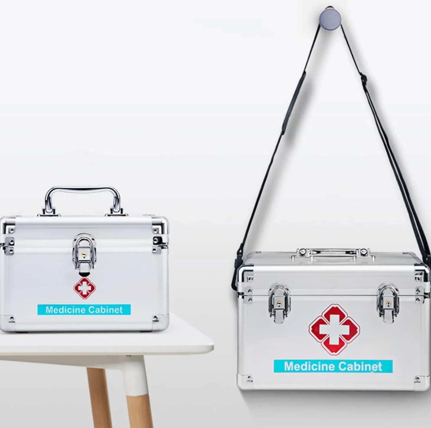 Caja De Bloqueo De Gran Capacidad, Botiquín De Primeros Auxilios, Caja Médica De Aleación De Aluminio con Cerradura, Estuche para Medicamentos, Caja De Almacenamiento De M, Silver, 10inch