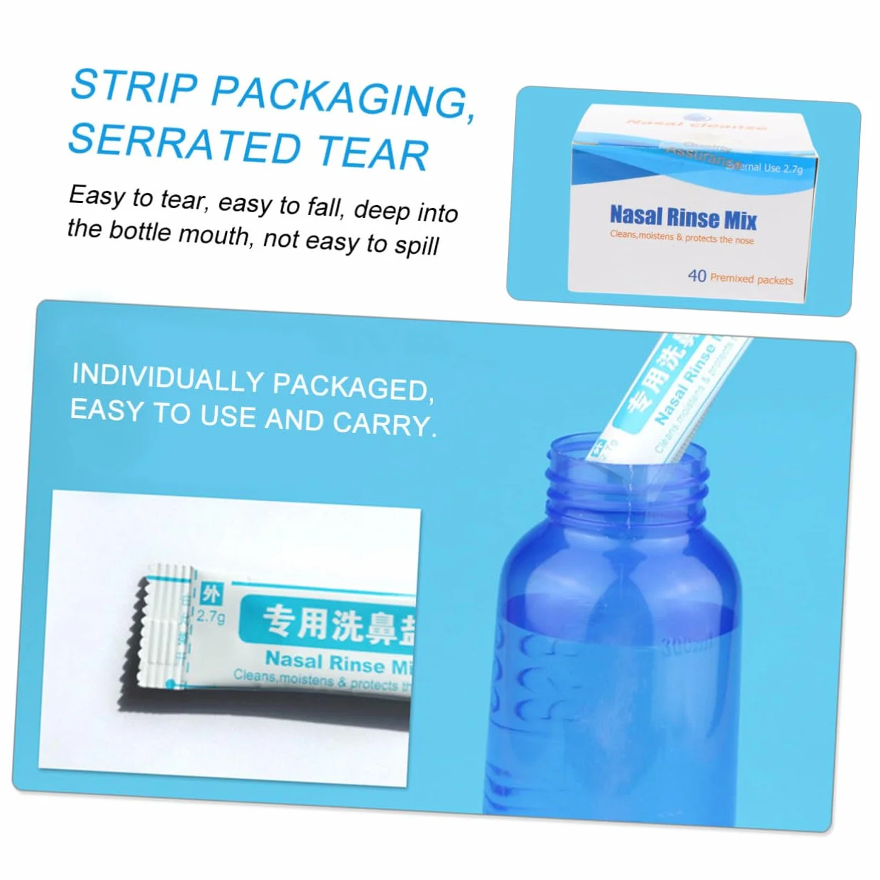 Hohopeti Paquetes de Sal para Enjuague Nasal 40 Sobres
