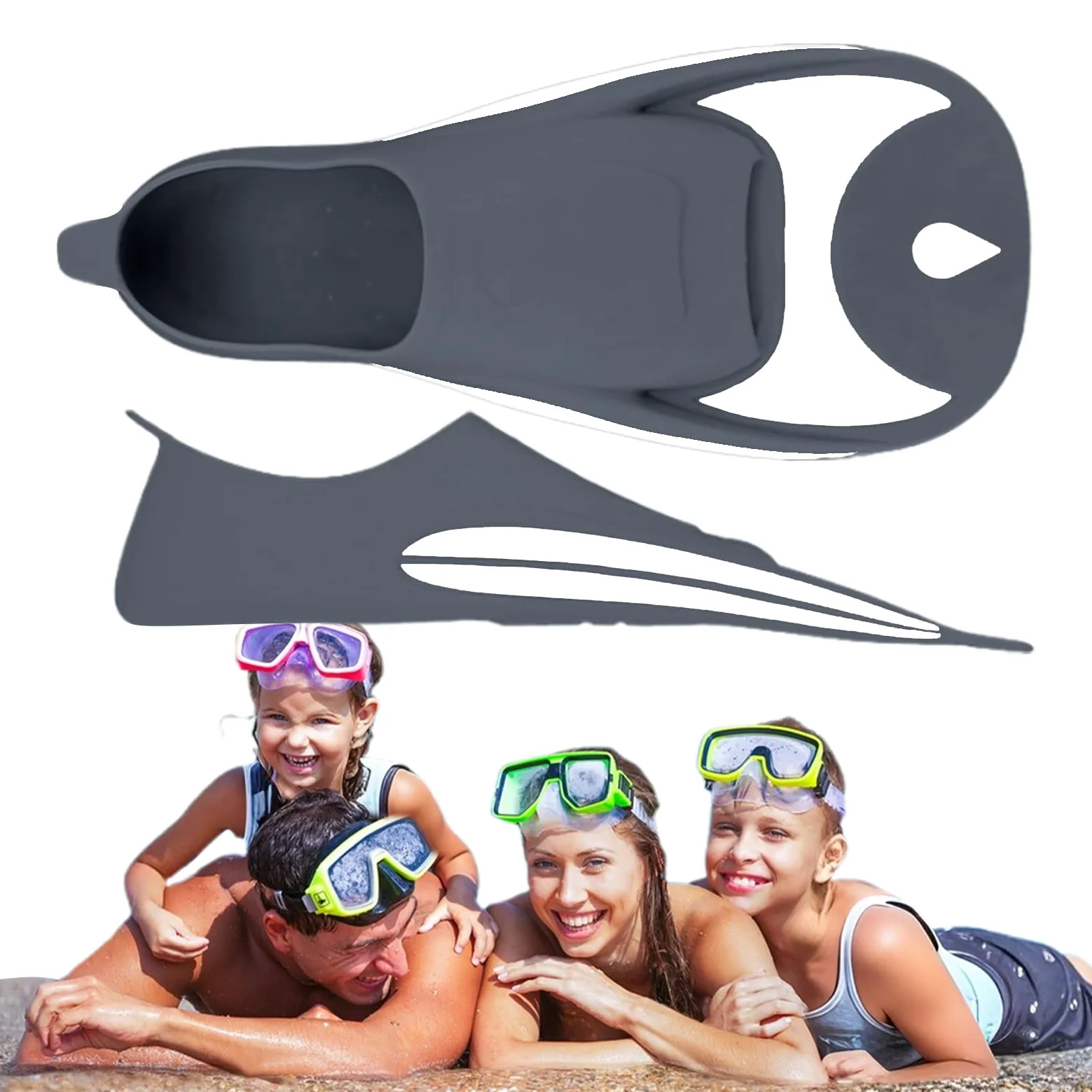 Aletas de natación – 15 pulgadas PP | Aletas de goma – Equipo de buceo de tacón corto para adultos y niños, ideal para esnórquel, buceo libre, buceo, natación, entrenamiento de playa y deportes