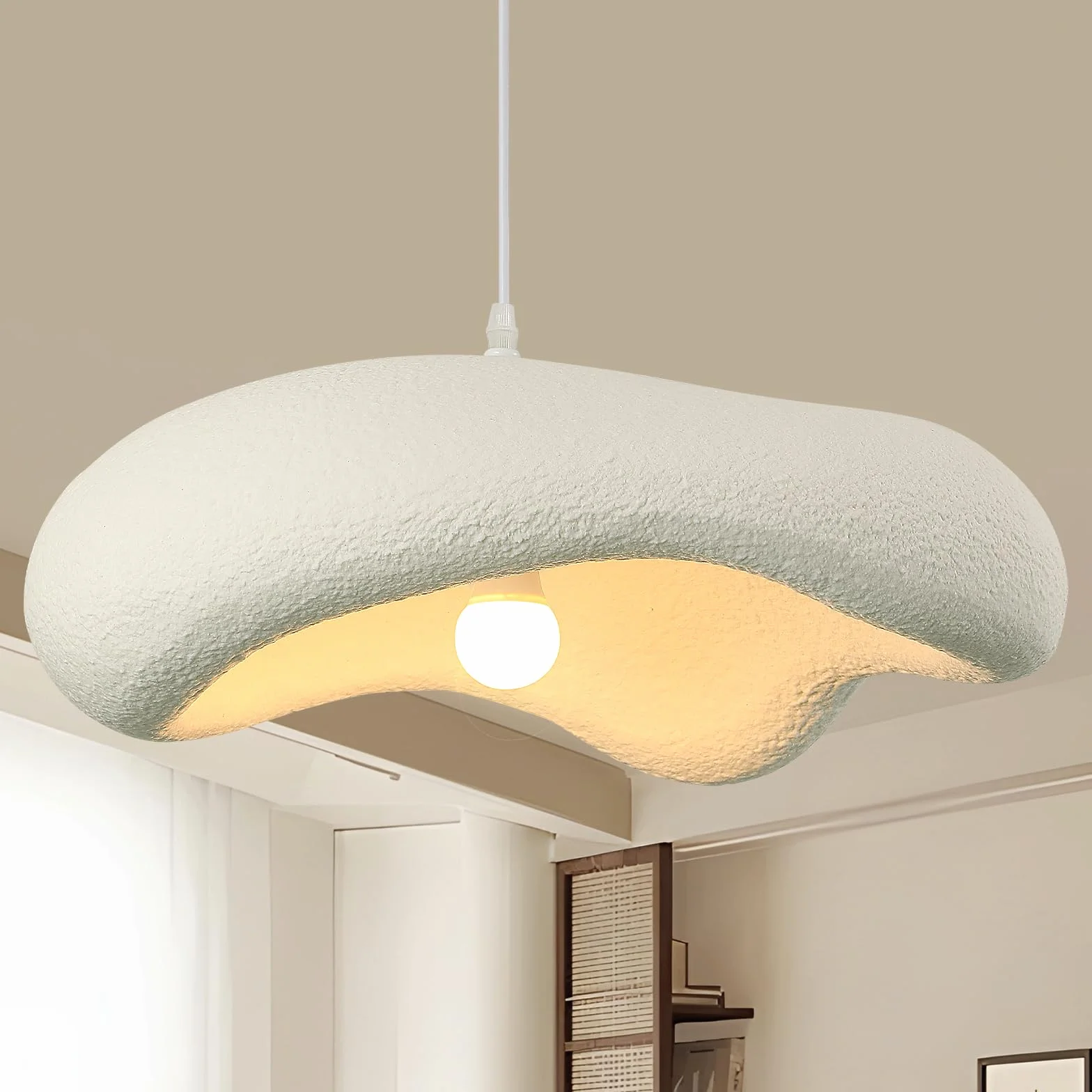 Wabi-Sabi Estilo Lámpara Techo Colgante Japonés Comedor Forma Irregular Nube Blanca Lámpara Araña Ajustable E27 50cm