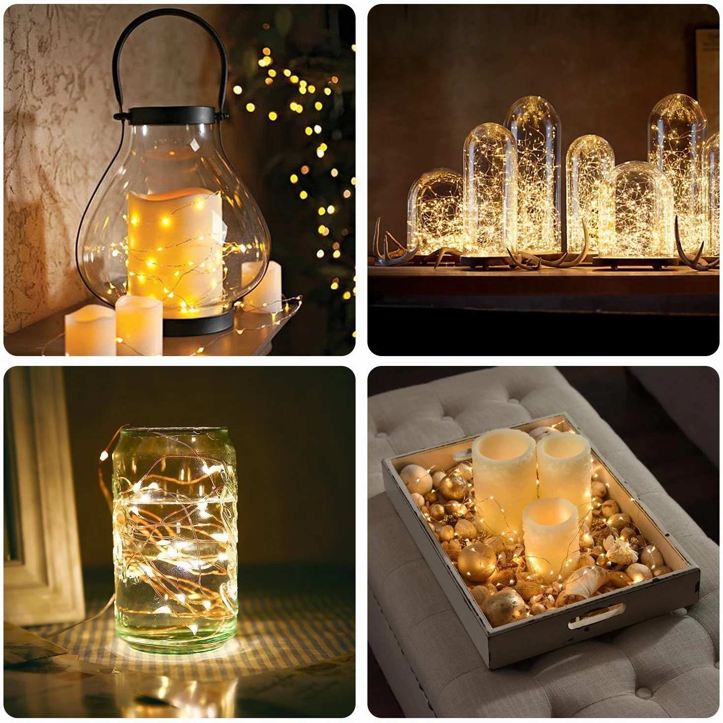 Guirnalda luces pilas 2 Modo Plata Alambre Cadenas 5 metros 50 leds Blanco Cálido para Decoración
