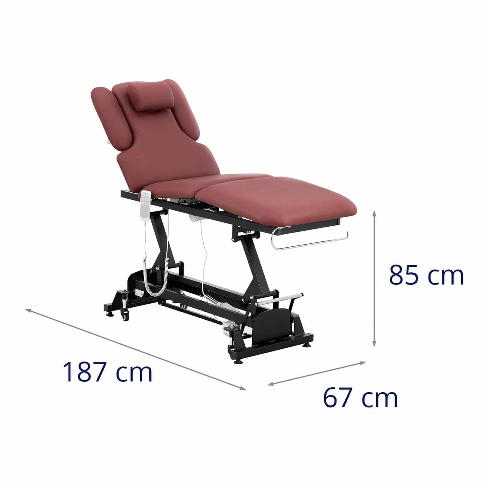 Physa Camilla de Masaje Cama Nantes Burgundy Acero Recubrimiento Polvo Piel Sintética Poliuretano 620-840 mm