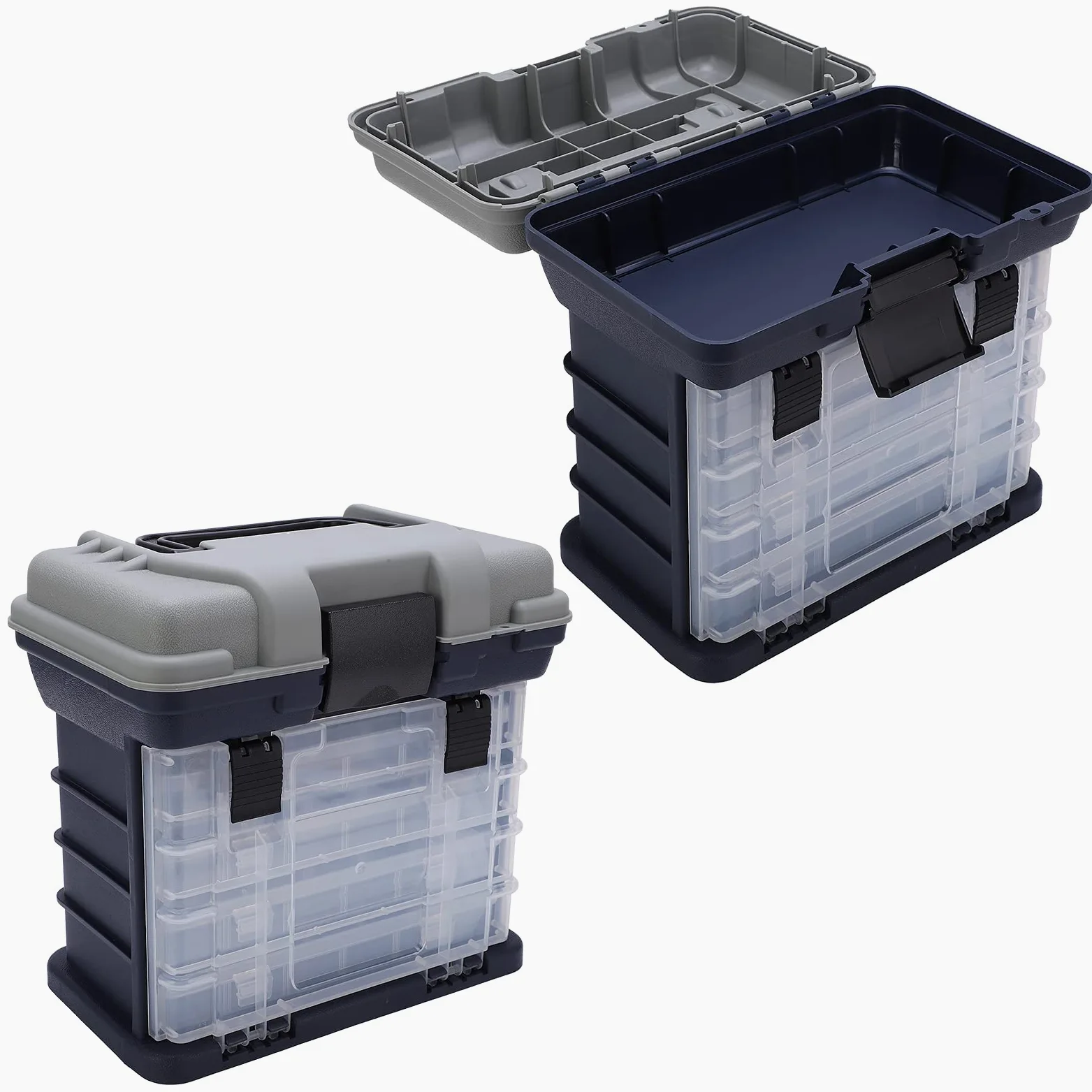 RiToEasysports Caja de Aparejos de Pesca de 4 Capas, Caja de Almacenamiento de Pesca Grande y Portátil con de Plástico y Compartimentos de Rejilla, para Accesorios de Herramientas de