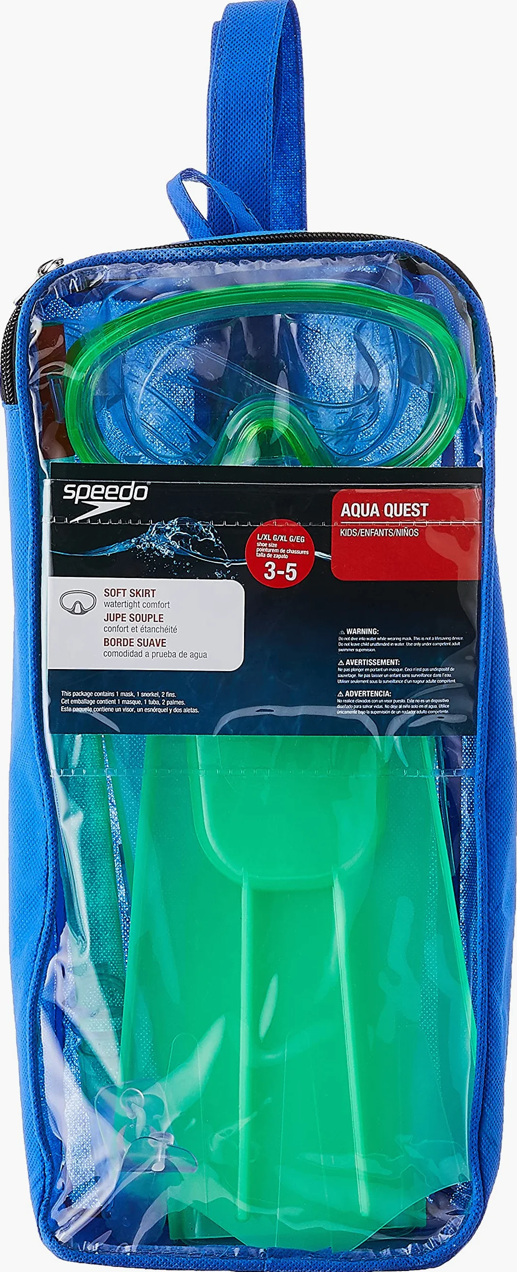 Speedo Juego de máscara/esnórquel/Aleta para niños Aqua Quest